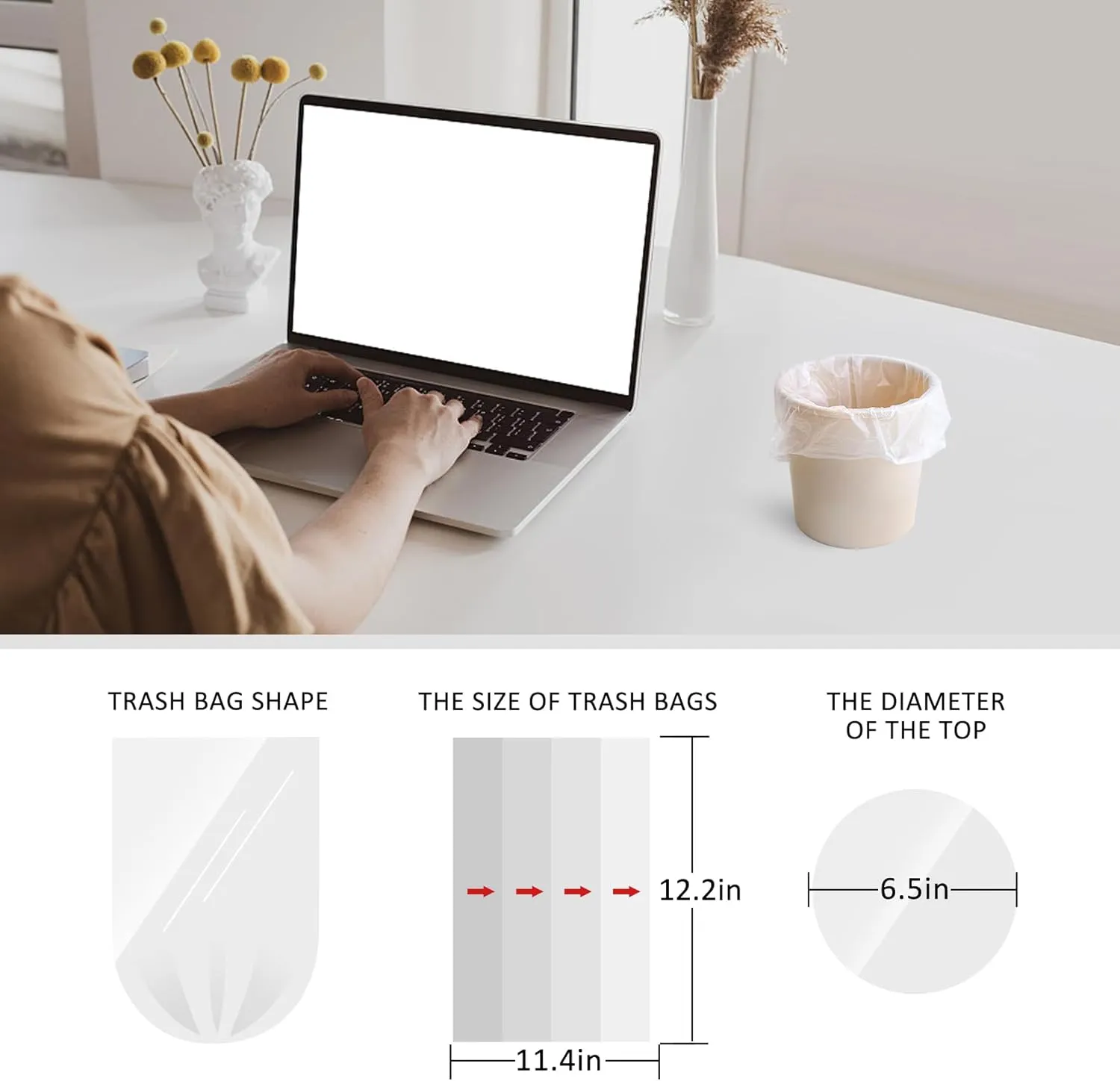 0.5 Gallon Mini Strong Trash Bags Garbage Bags, Tiny Bathroom Trash Can Liners by Teivio, Small Plastic Bags for Desktop Trash Bin/Dog/Poop Car, Fit 2 Liters or Less Can (220 Counts, Clear)