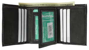 100% Leather Tri-fold ID Card Holder Mens Wallet Black 961107