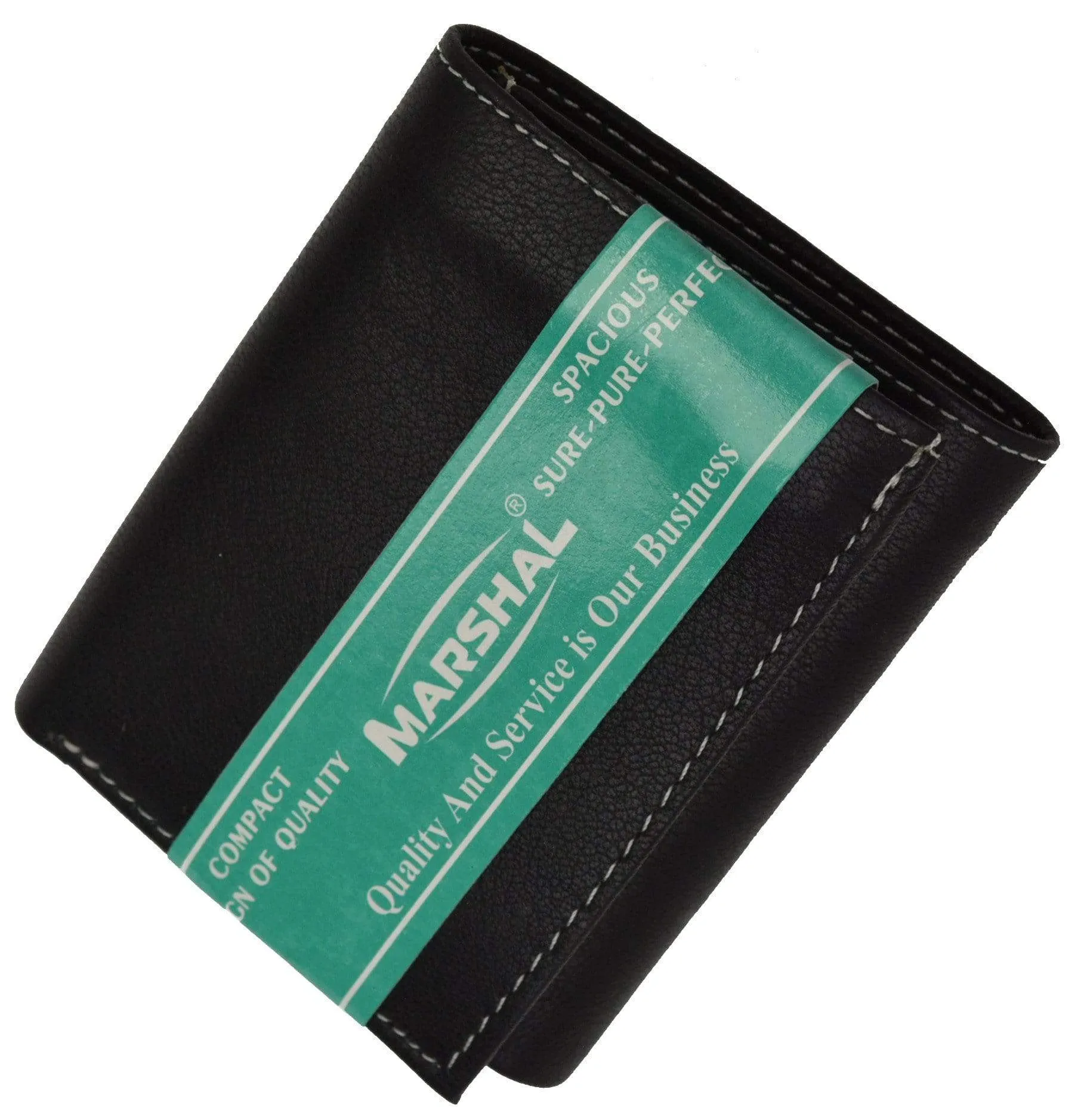 100% Leather Tri-fold ID Card Holder Mens Wallet Black 961107