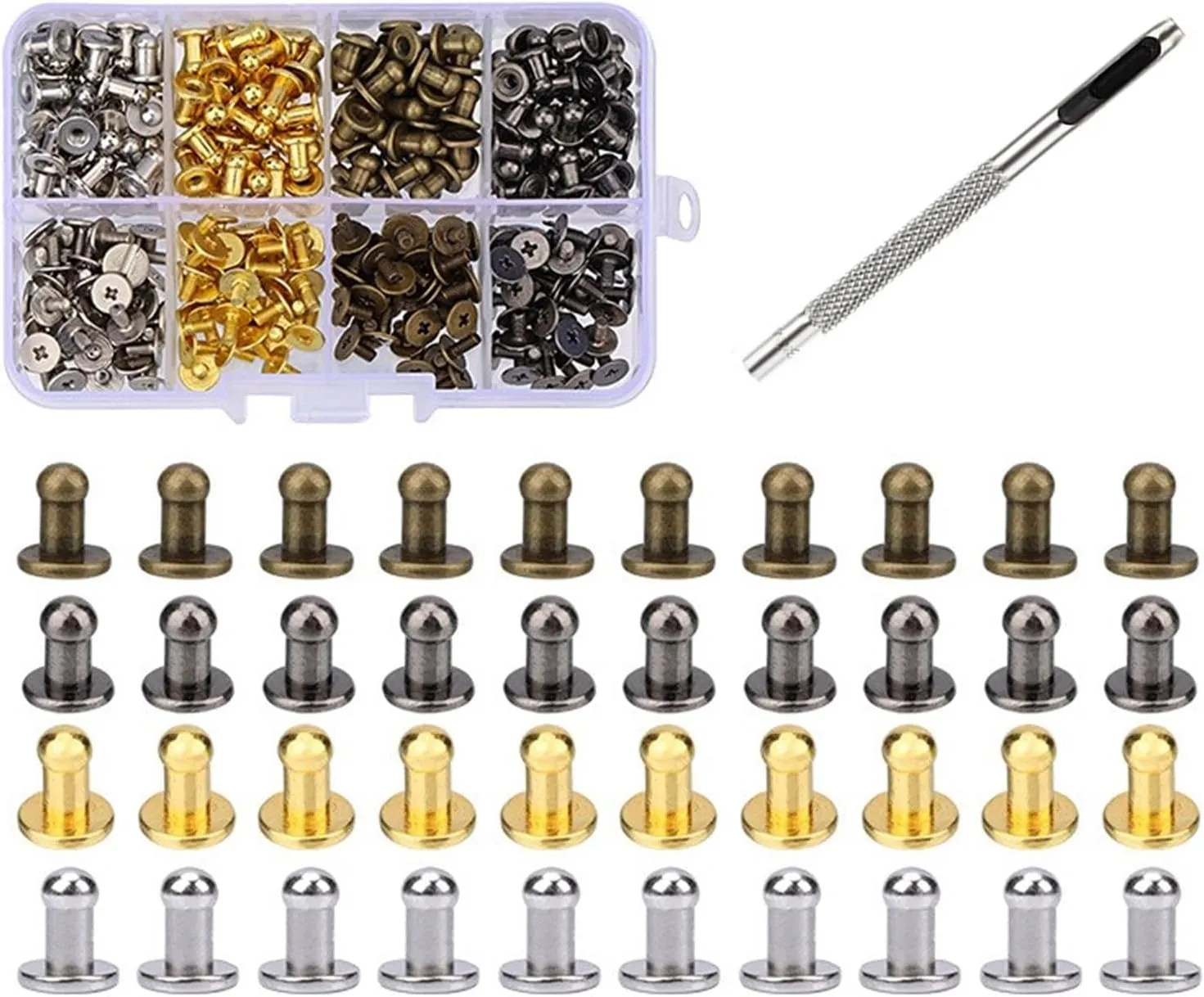 4MM 7MM 8MM Round Head Button Studs for Leather Metal Screws Spikes and Studs for Clothing Shoe Belt Bag Decoration