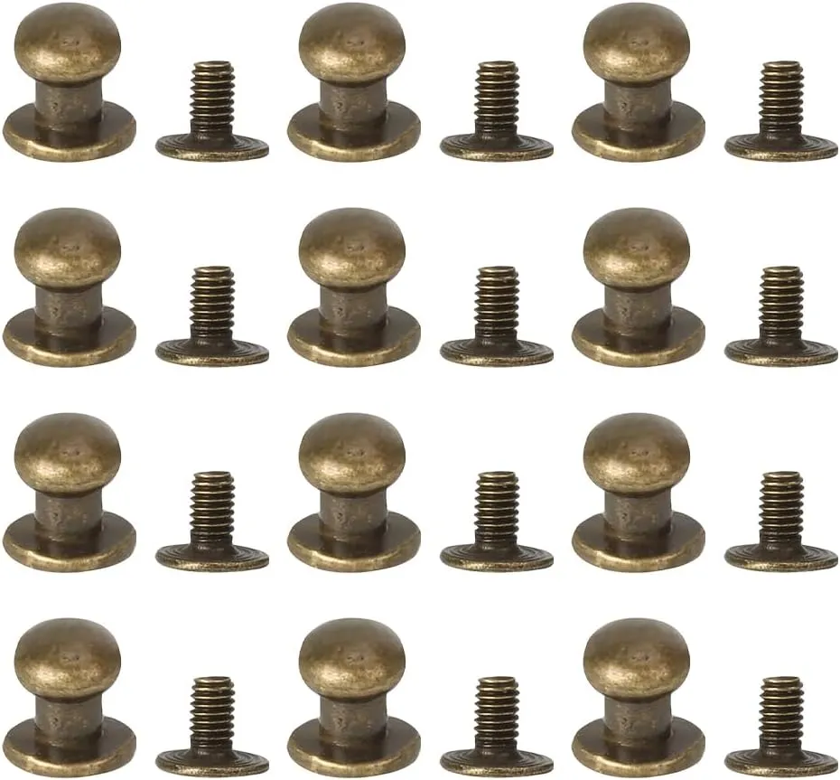 50 Sets 8mm Round Head Button Studs Metal Screws Spikes Screwback Rivet Studs Leather Craft Screw Nail Rivet Stud for Belt Wallet Handbag Bronze