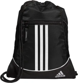 adidas Alliance Sackpack, Drawstring, Lightweight Small Gym Bag for Women, Soccer Backpack, Black, One Size