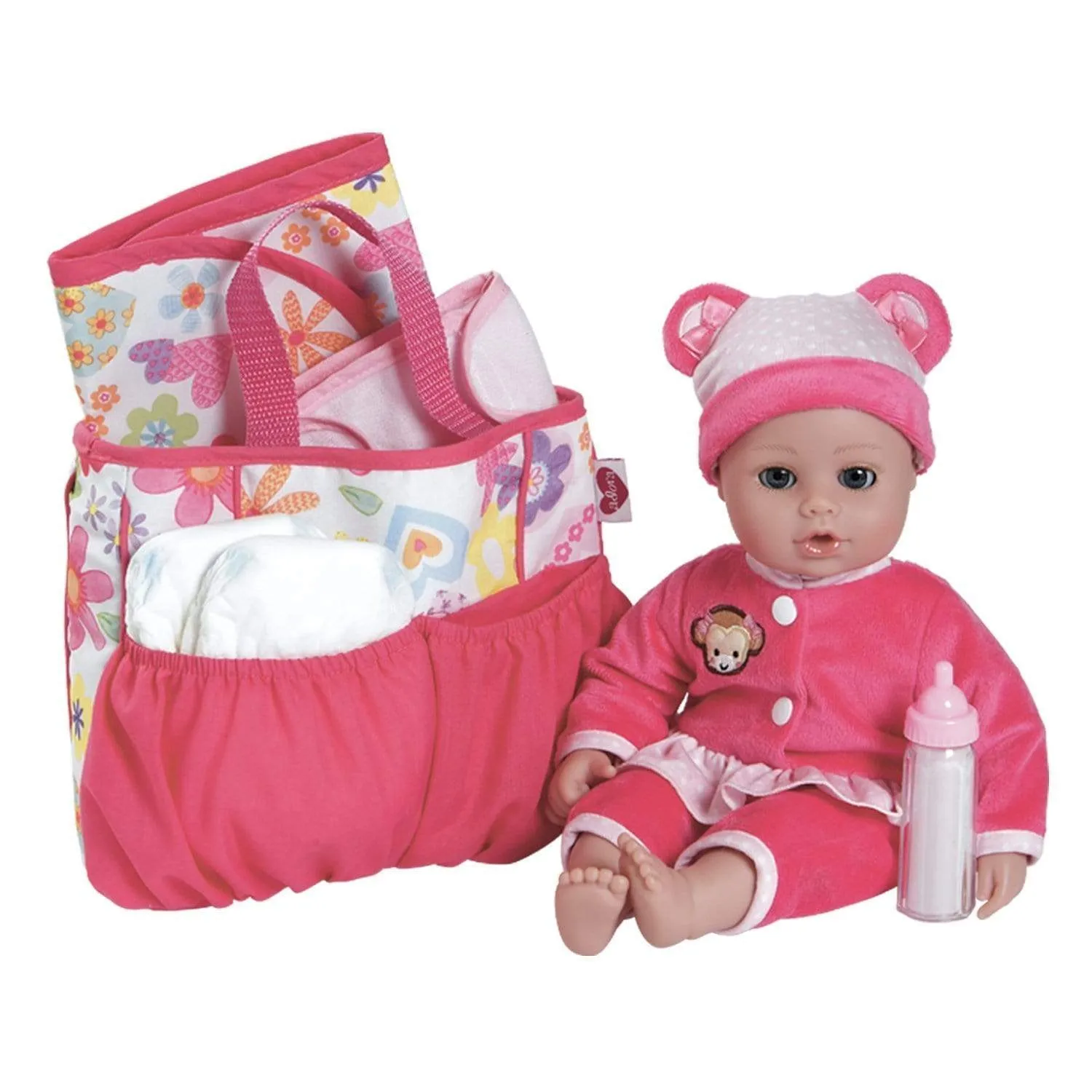 Adora Baby Doll Diaper Bag & Doll Accessories Set - Pink Flower Power