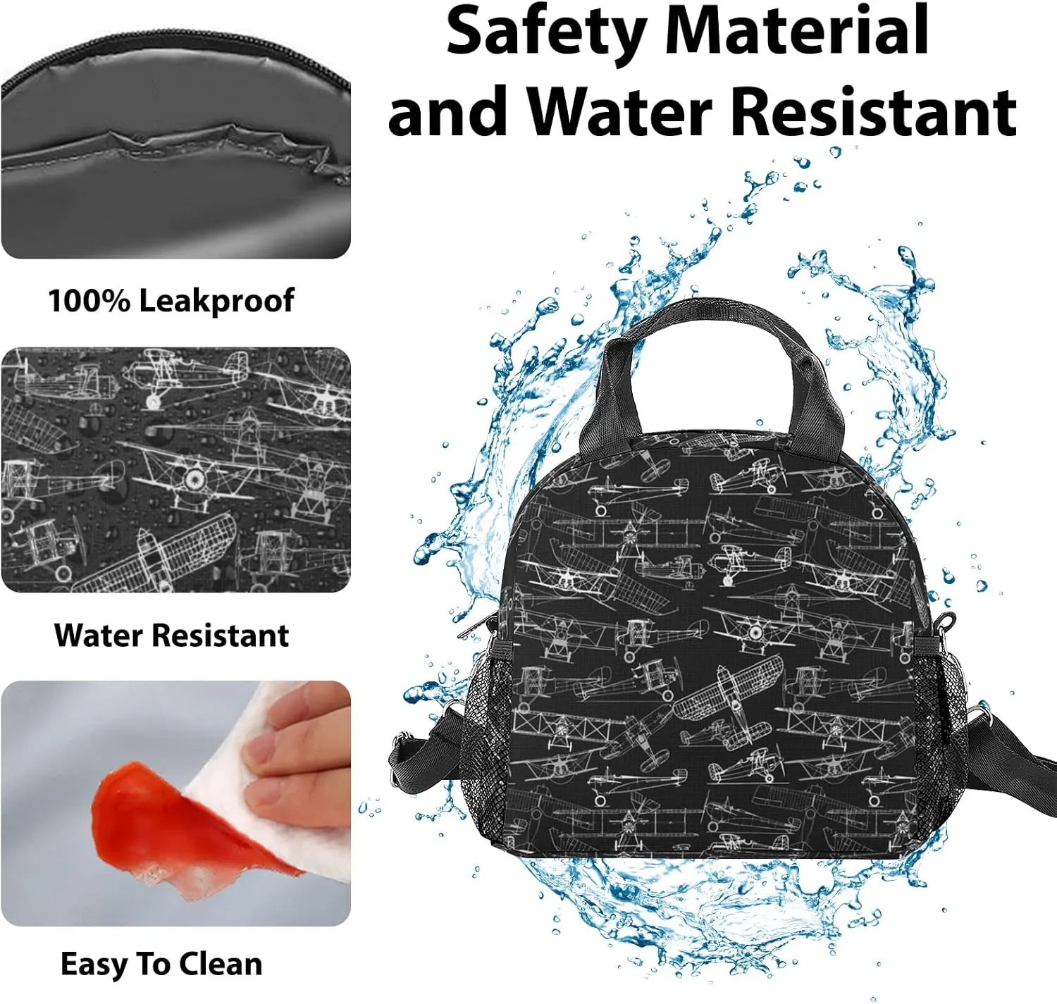 Airplane Lunch Bag, Reusable Lunch Box Insulated Meal Tote for Kids Women Men Cooler Bag with Shoulder Strap, Durability of Lunch Tote for Work School Picnic, Line Airplane