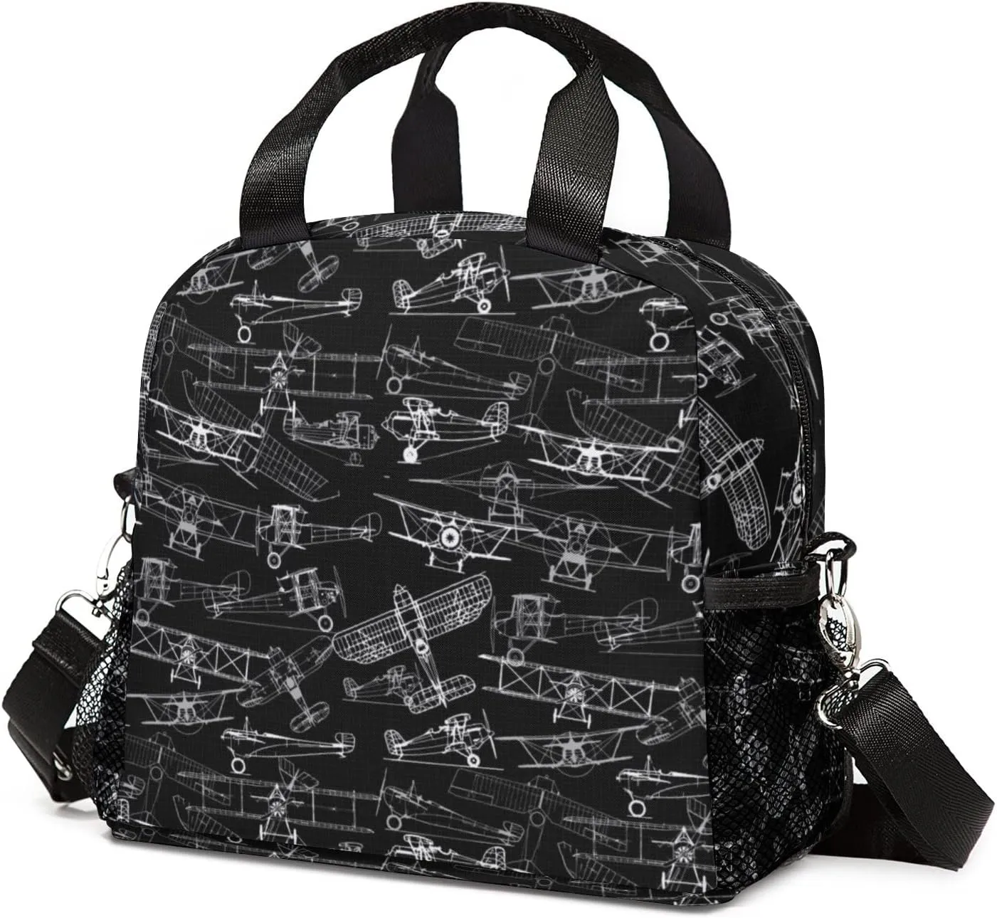 Airplane Lunch Bag, Reusable Lunch Box Insulated Meal Tote for Kids Women Men Cooler Bag with Shoulder Strap, Durability of Lunch Tote for Work School Picnic, Line Airplane