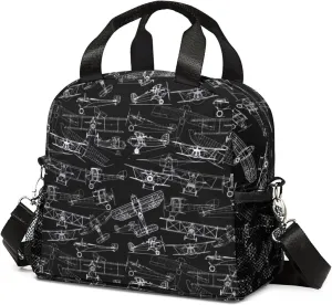 Airplane Lunch Bag, Reusable Lunch Box Insulated Meal Tote for Kids Women Men Cooler Bag with Shoulder Strap, Durability of Lunch Tote for Work School Picnic, Line Airplane