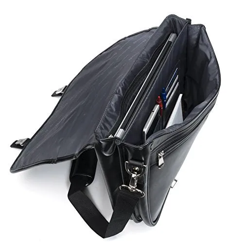 Alpine Swiss Leather Briefcase Dressy Double Buckle Flap-Over Black