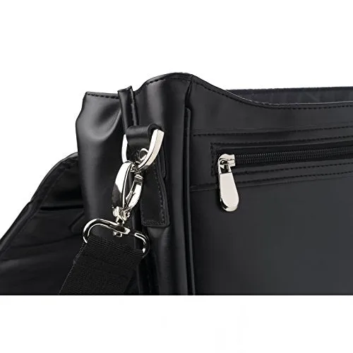 Alpine Swiss Leather Briefcase Dressy Double Buckle Flap-Over Black