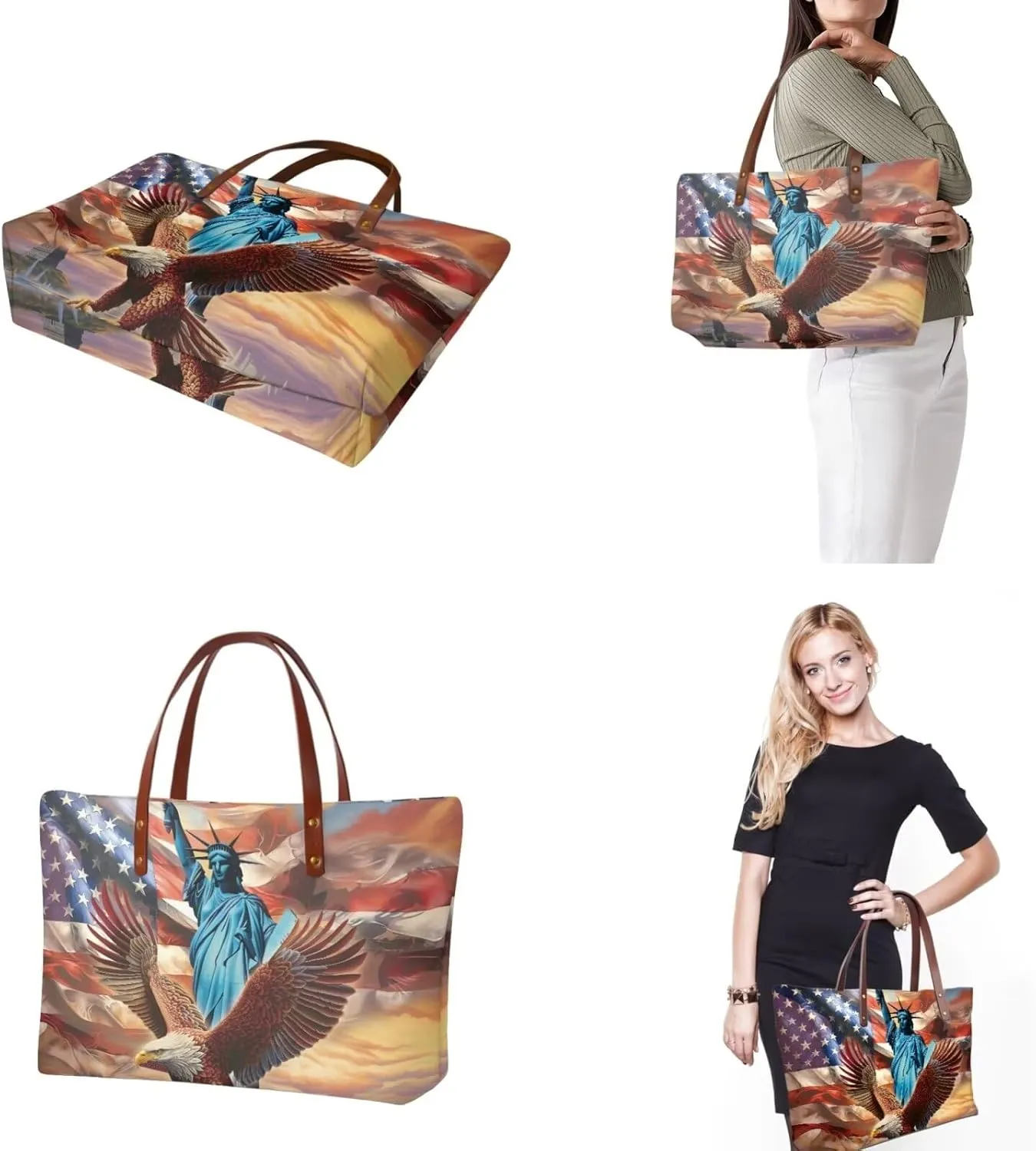 American flag hunting print 2 pcs purse set with wallet casual large capacity shoulder tote bag