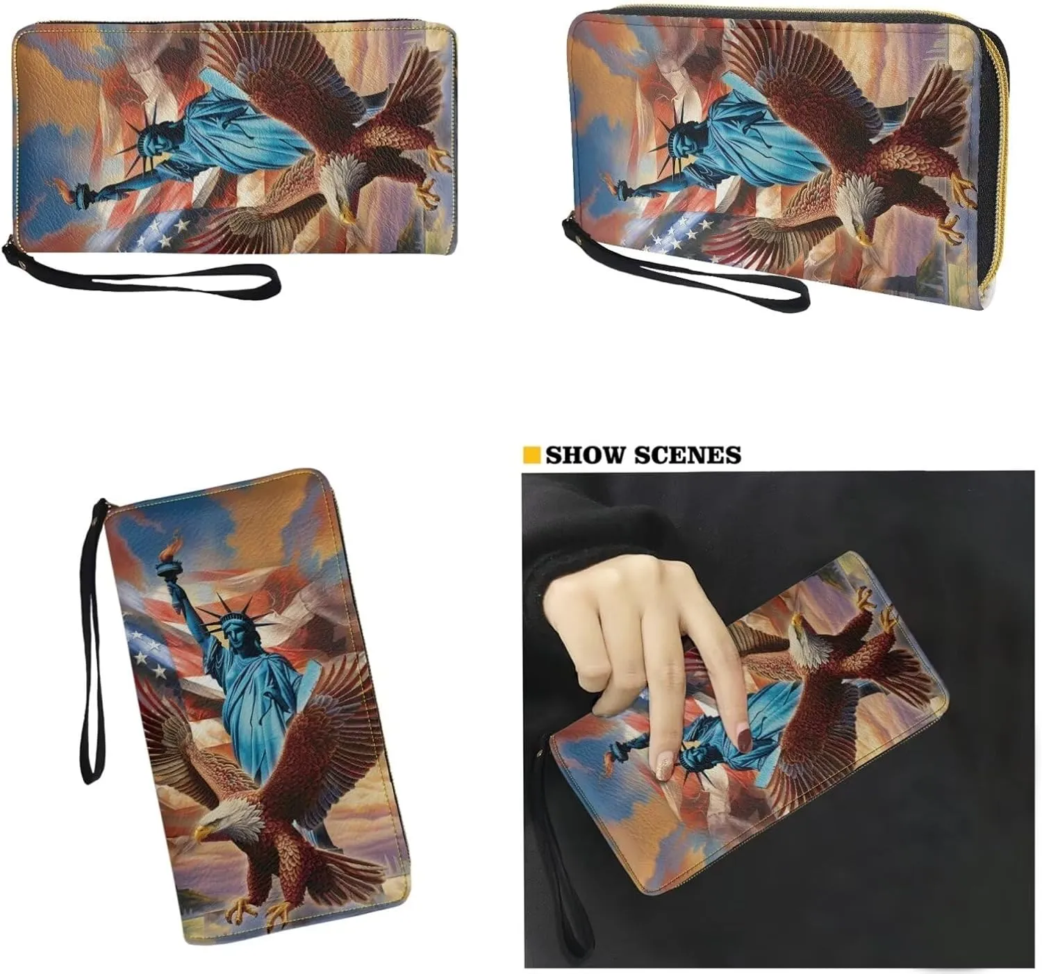 American flag hunting print 2 pcs purse set with wallet casual large capacity shoulder tote bag