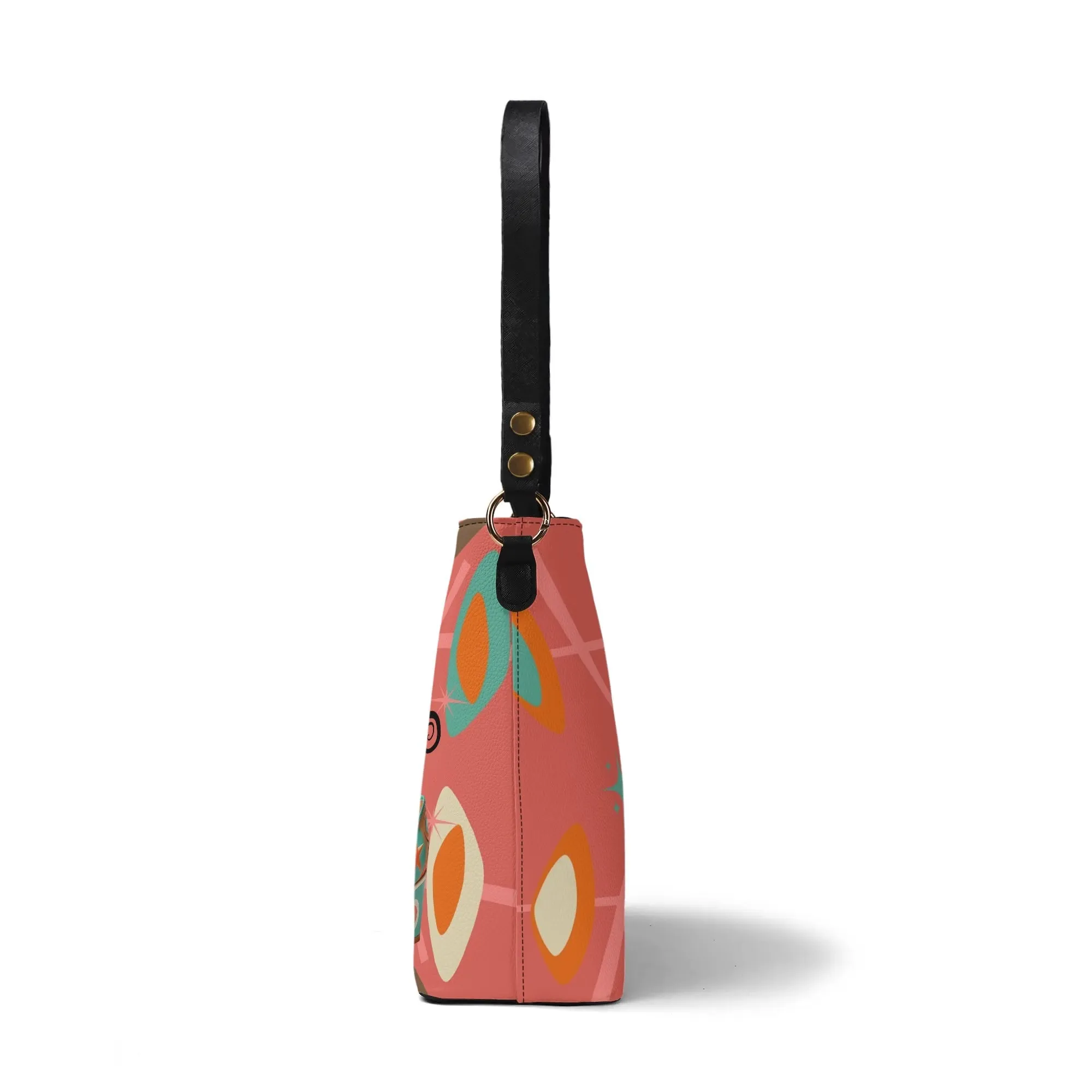 Atomic Cat Bucket Shoulder Bag, Atomic 50s Shoe Lover Design By MCM Gal, Mid Century Mod Kitschy Trendy Purse