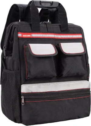Backpack Tool Bag with Padded Back Support Heavy Duty Tool Kit Carrier Storage Bags for Electrician, Plumber, HVAC, Cable Repairman