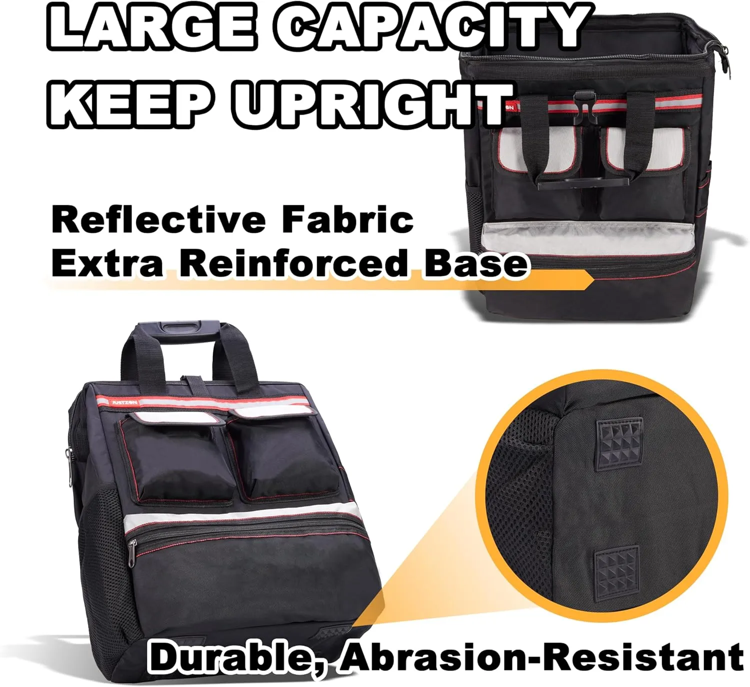 Backpack Tool Bag with Padded Back Support Heavy Duty Tool Kit Carrier Storage Bags for Electrician, Plumber, HVAC, Cable Repairman