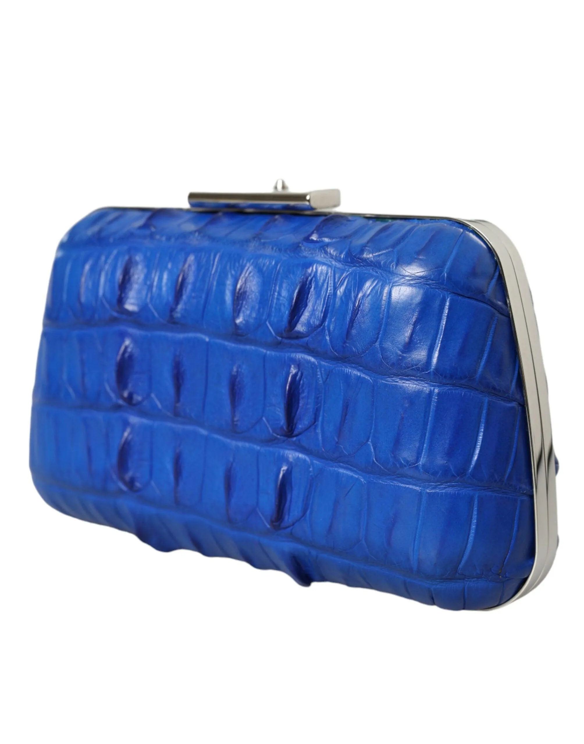 Balenciaga Croc Leather Clutch In Electric Blue