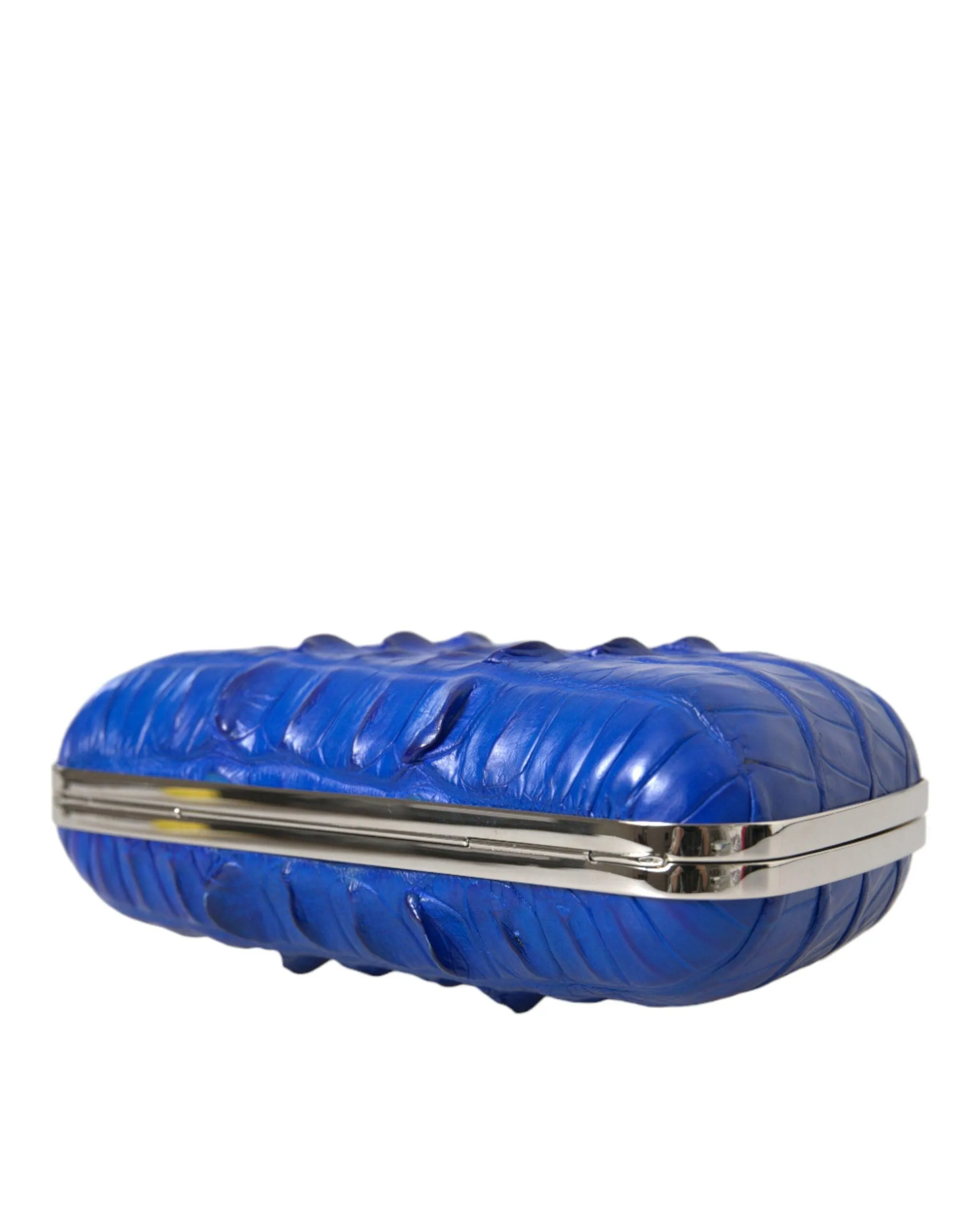 Balenciaga Croc Leather Clutch In Electric Blue