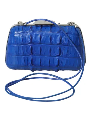 Balenciaga Croc Leather Clutch In Electric Blue
