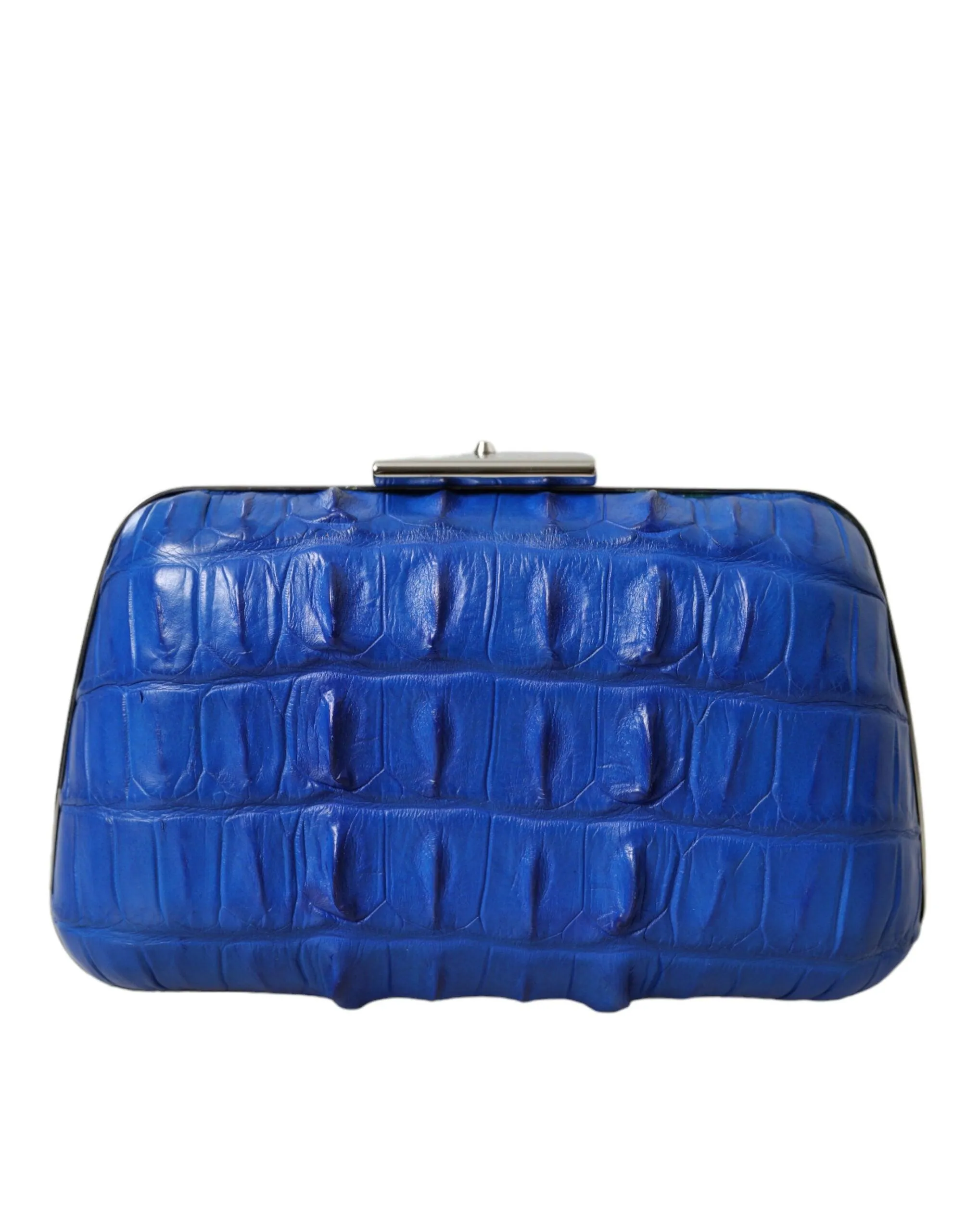 Balenciaga Croc Leather Clutch In Electric Blue