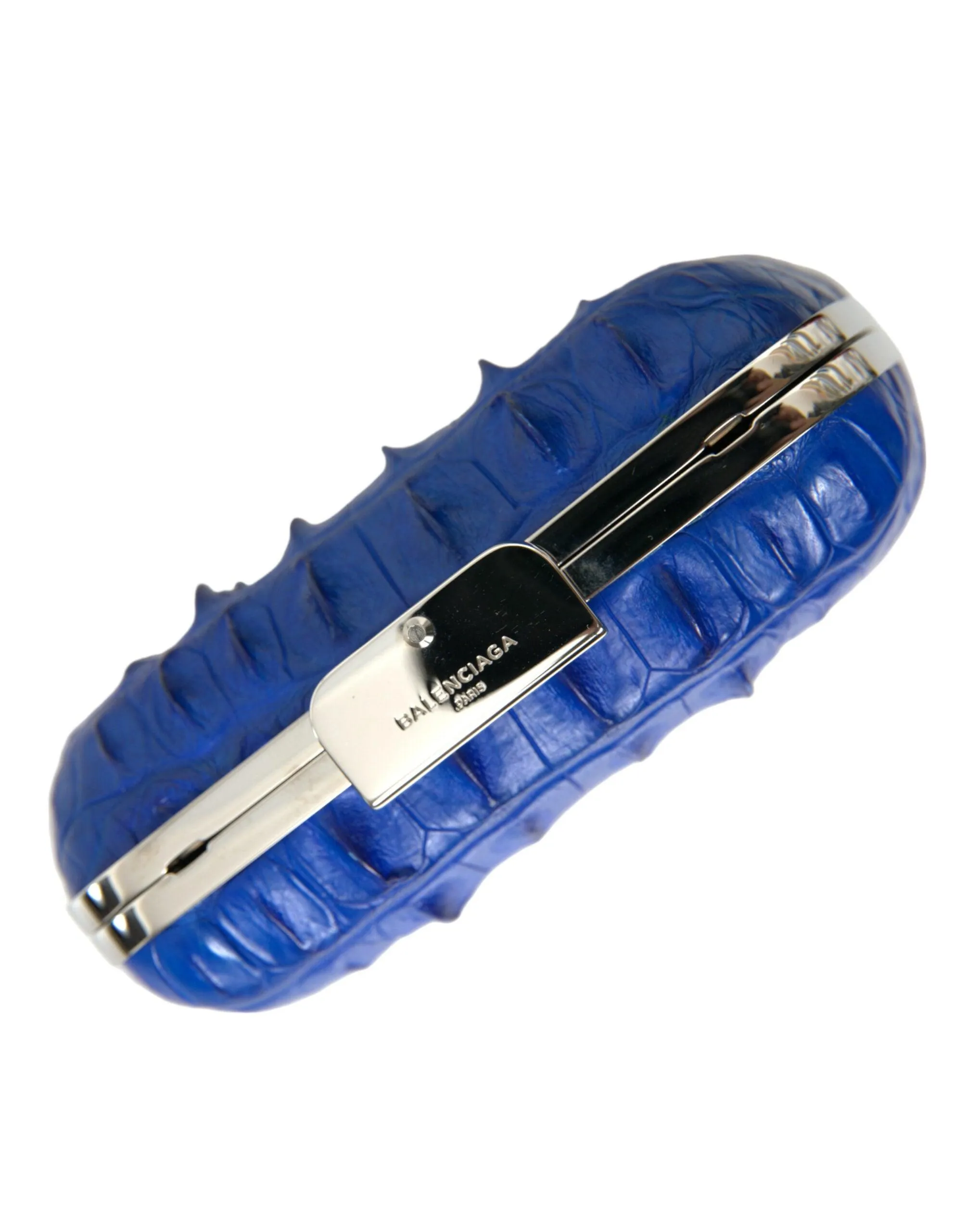 Balenciaga Croc Leather Clutch In Electric Blue
