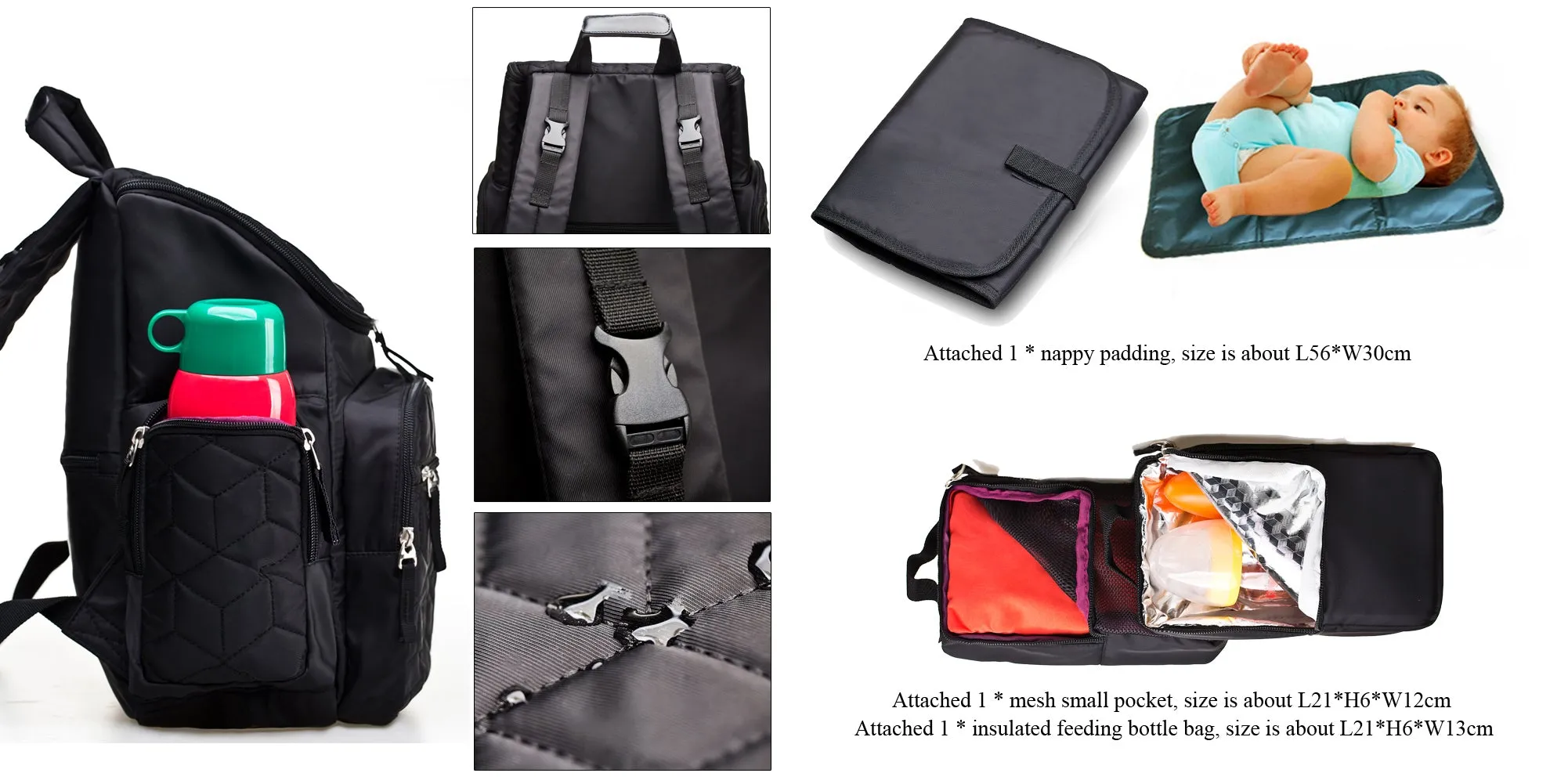 Bebamour Diaper Bag Backpack with Diaper Mat Waterproof Changing Bag for Dad/Mums