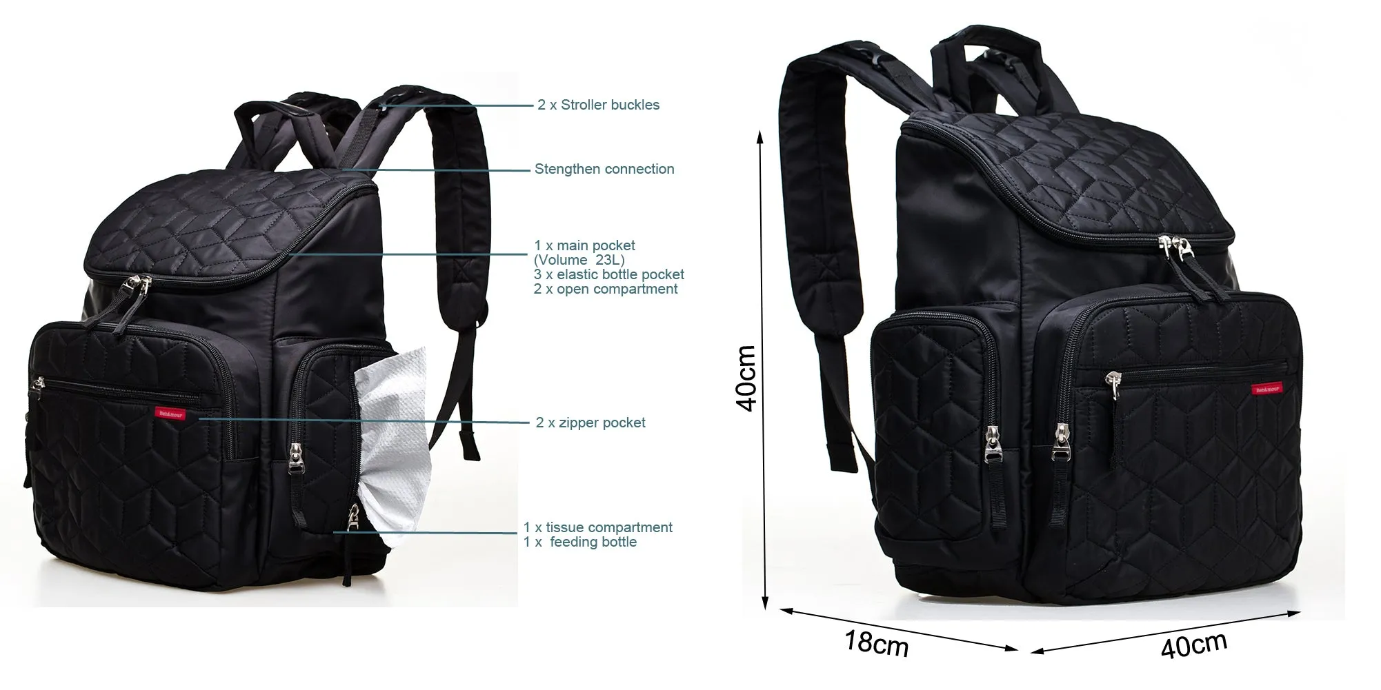 Bebamour Diaper Bag Backpack with Diaper Mat Waterproof Changing Bag for Dad/Mums