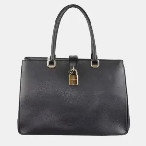 Black Leather Padlock Flower Charm Handbag
