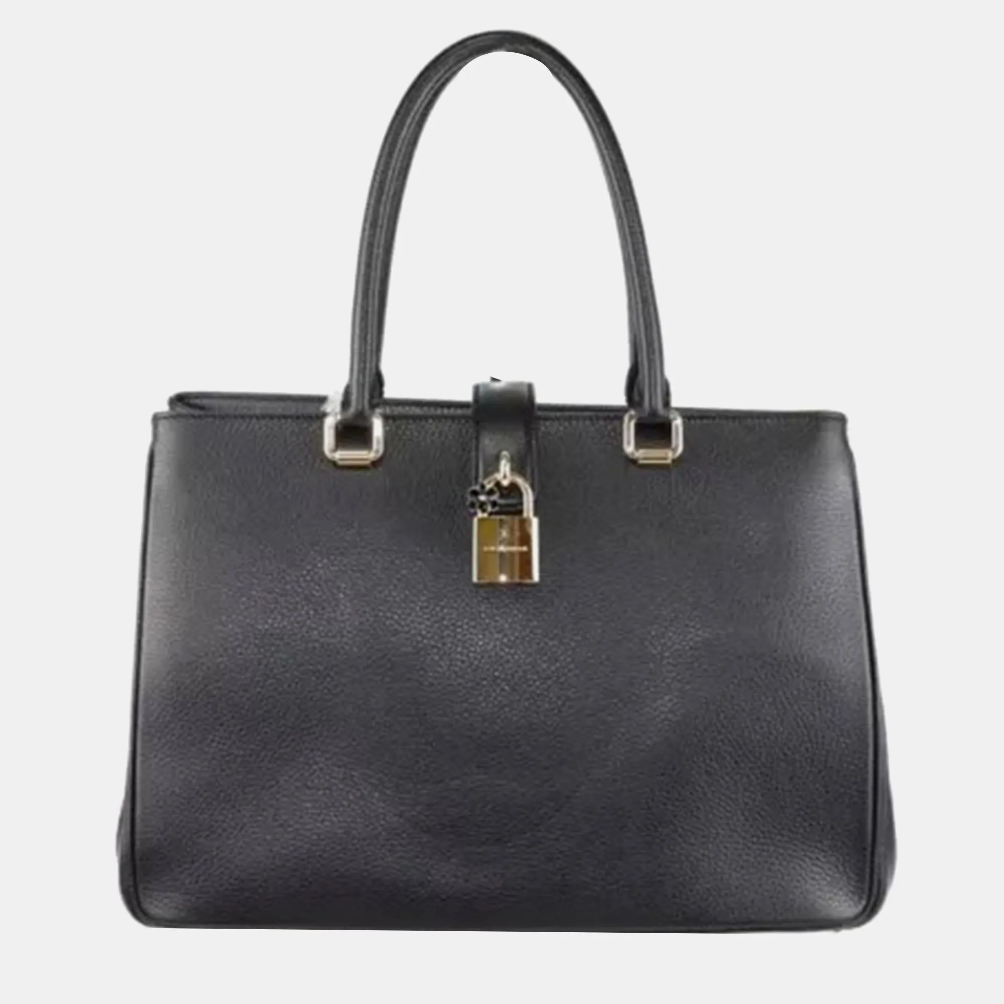 Black Leather Padlock Flower Charm Handbag