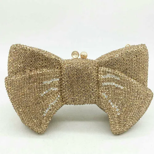 Boutique De Fgg Novelty Women Bow Clutch Crystal Evening Bags Hard