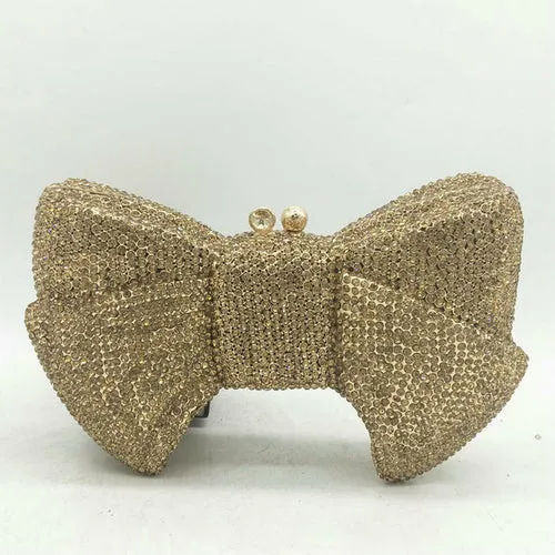 Boutique De Fgg Novelty Women Bow Clutch Crystal Evening Bags Hard