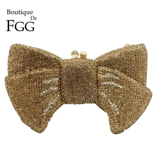 Boutique De Fgg Novelty Women Bow Clutch Crystal Evening Bags Hard