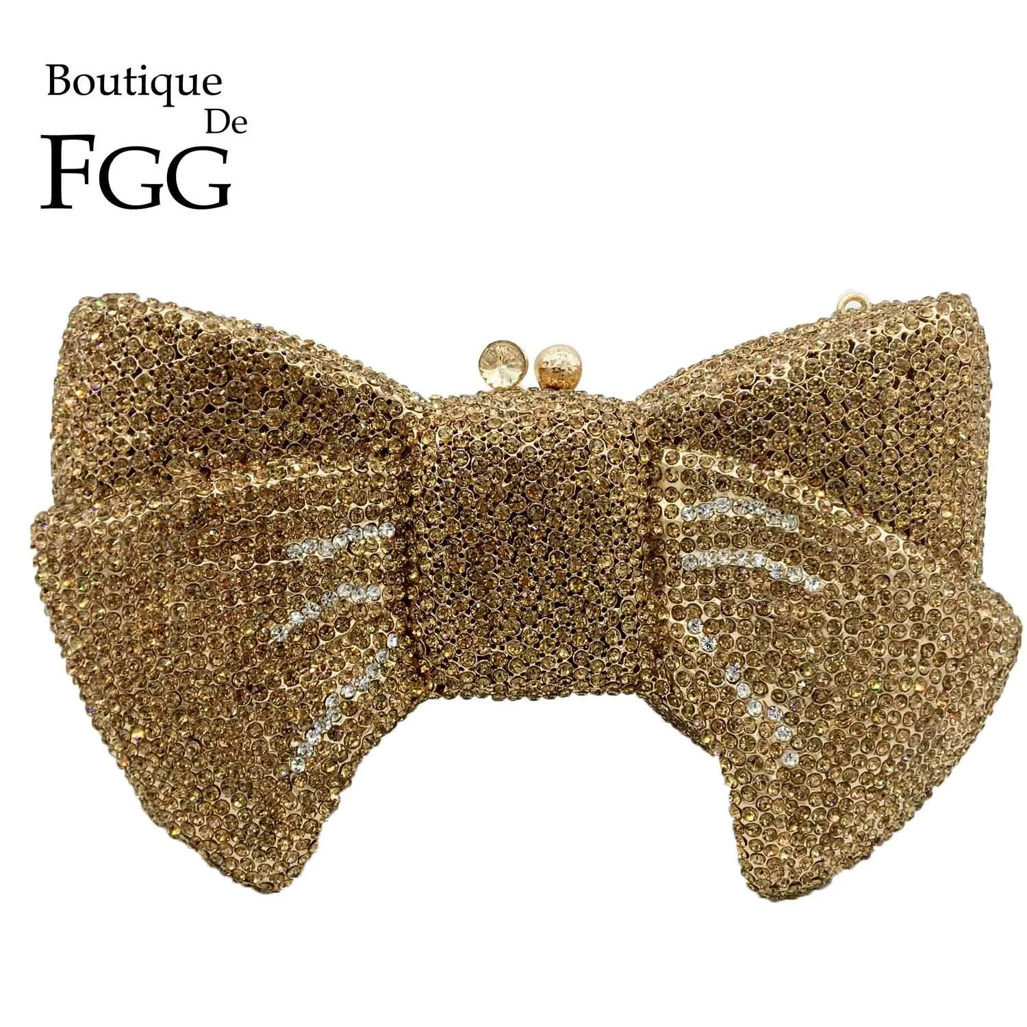Boutique De Fgg Novelty Women Bow Clutch Crystal Evening Bags Hard