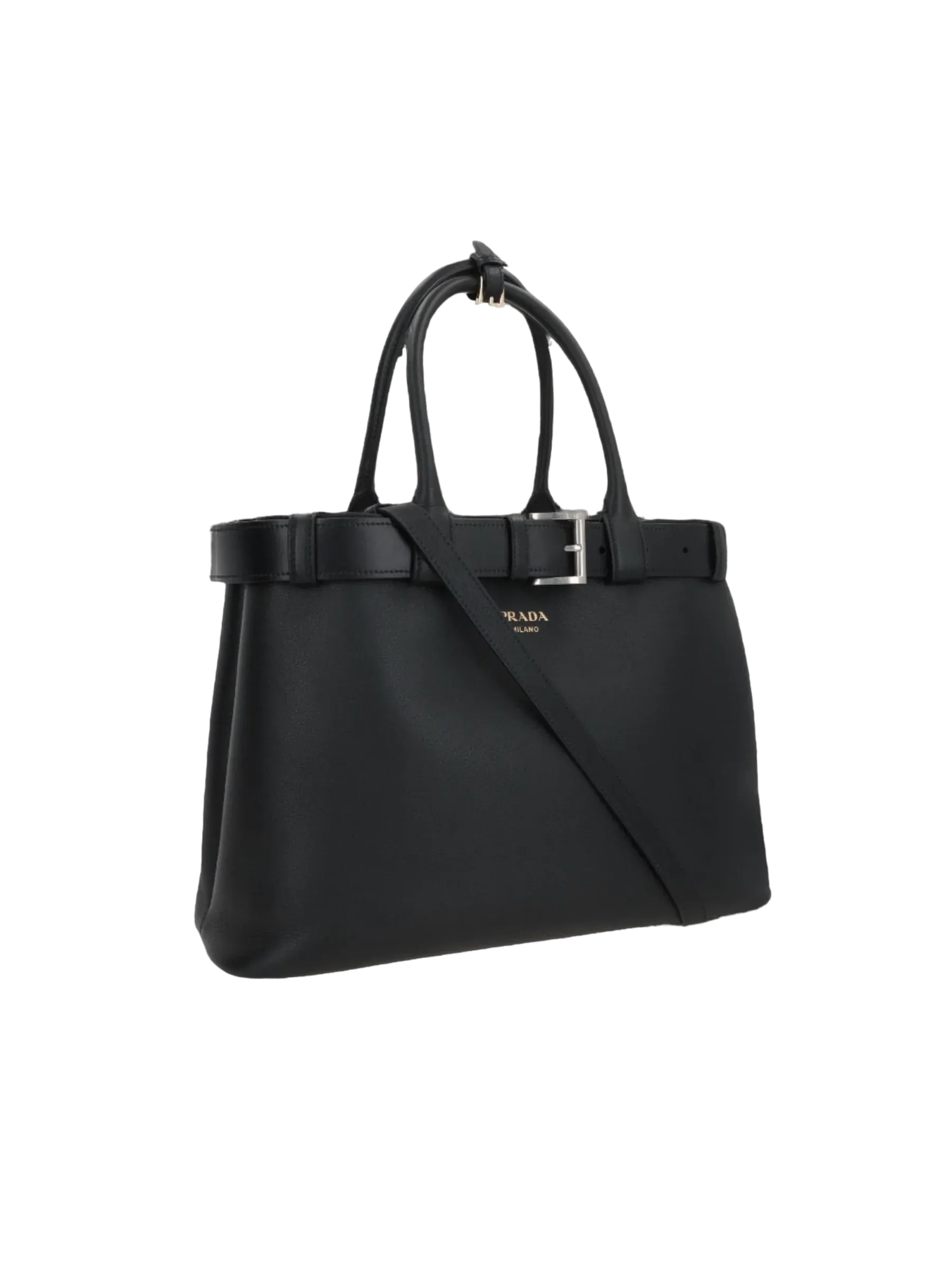 Buckle Grainy Leather Handbag