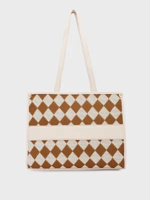 Caprese Checker Tote Medium Cream