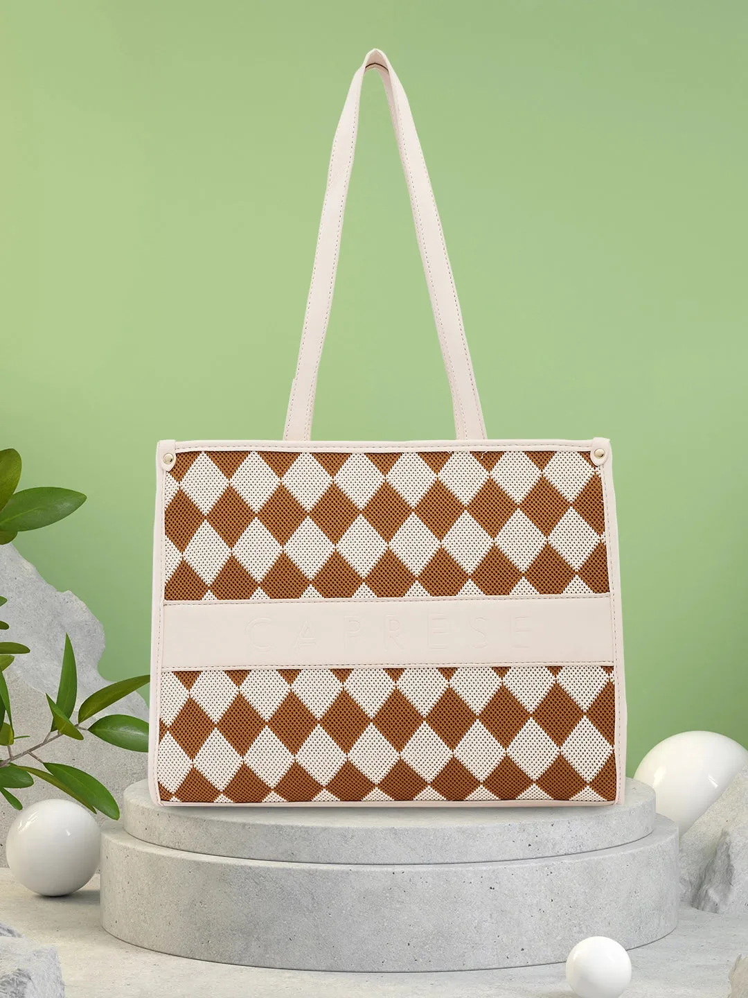 Caprese Checker Tote Medium Cream