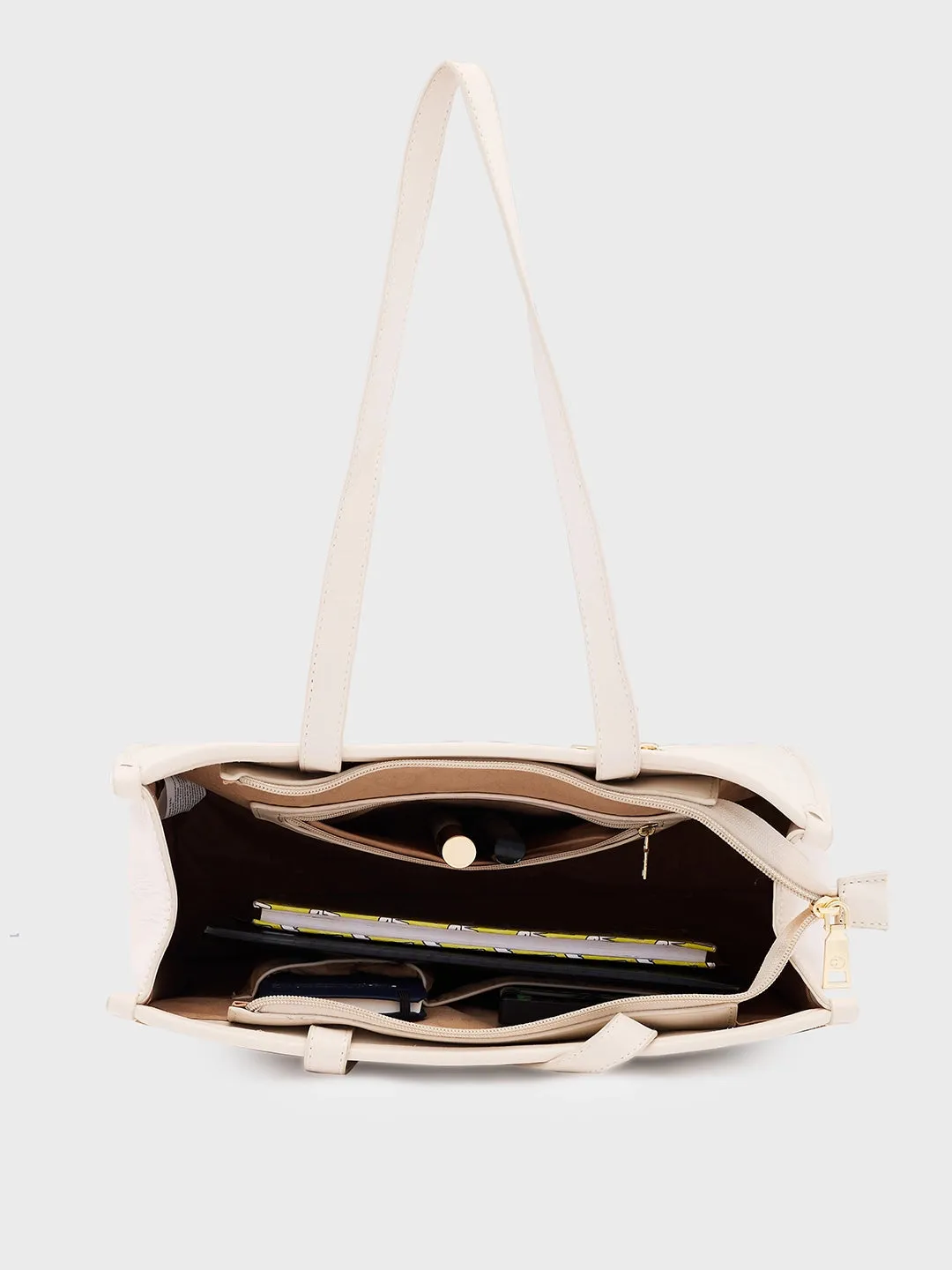 Caprese Checker Tote Medium Cream