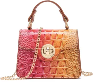 Chic Women Crocodile Leather bags Mini Top-Handle Clutch Compact Evening Bag Stylish Accessory for Essentials