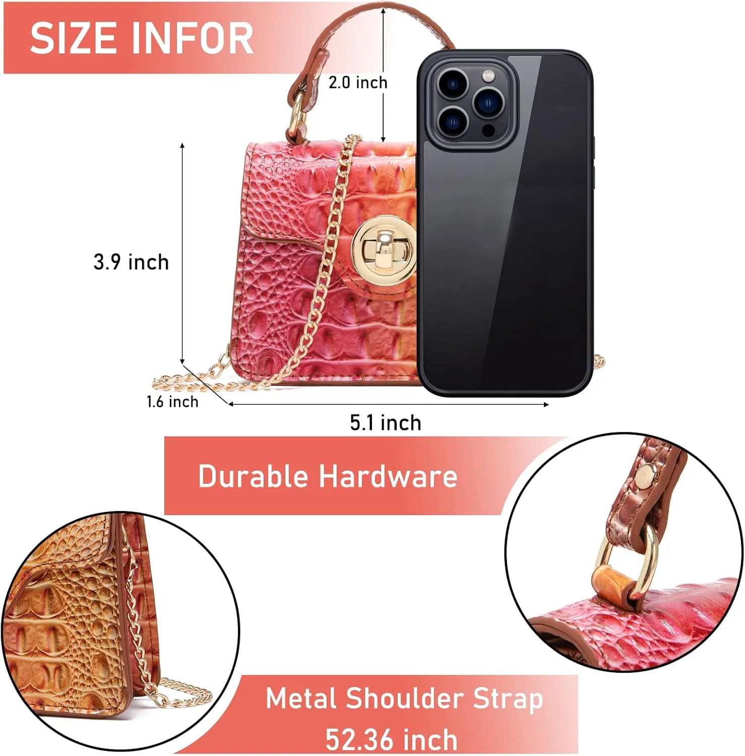 Chic Women Crocodile Leather bags Mini Top-Handle Clutch Compact Evening Bag Stylish Accessory for Essentials
