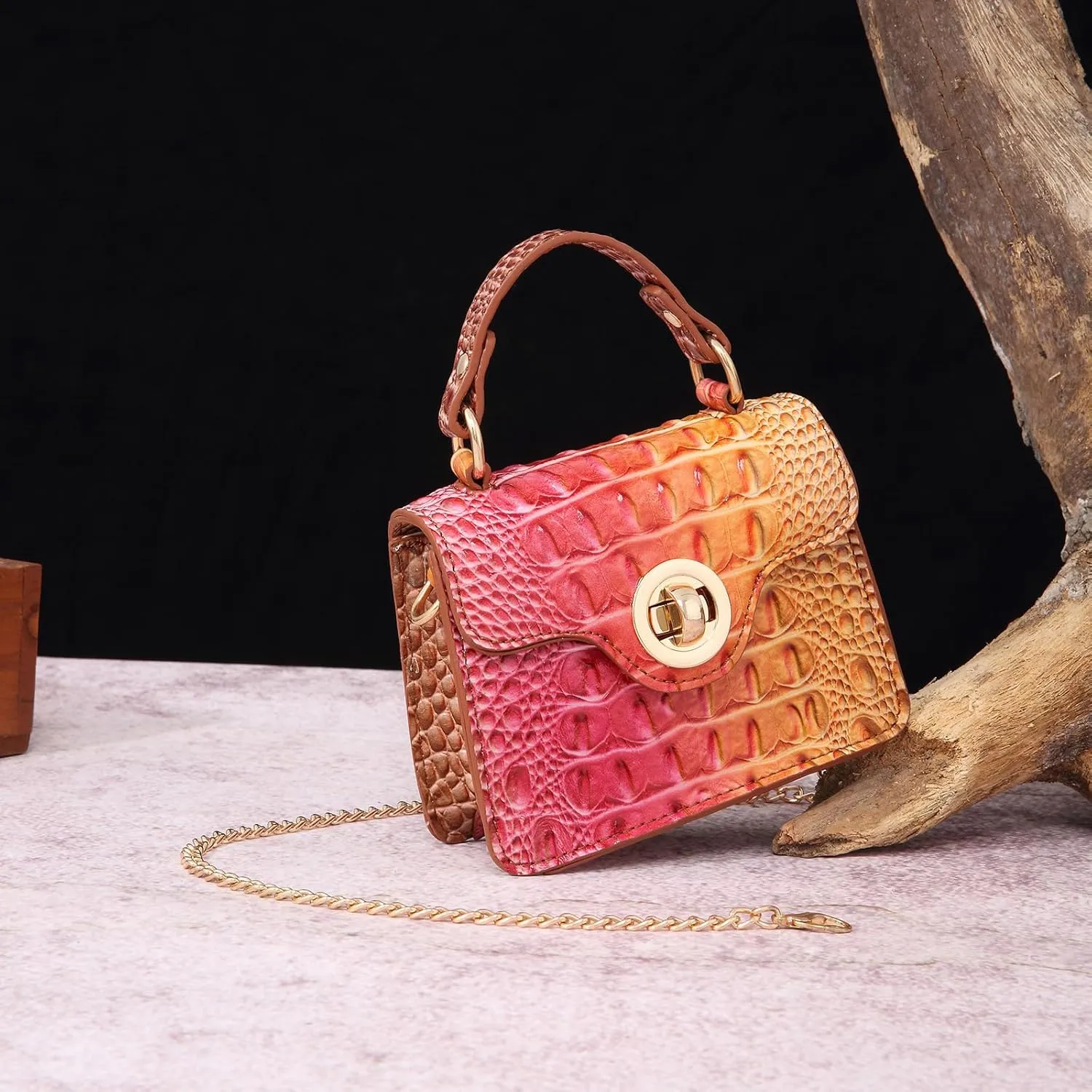 Chic Women Crocodile Leather bags Mini Top-Handle Clutch Compact Evening Bag Stylish Accessory for Essentials