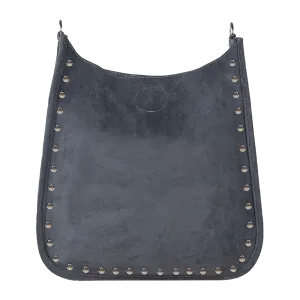 Classic Grey Faux Suede Studded Messenger - Ahdorned - No Strap