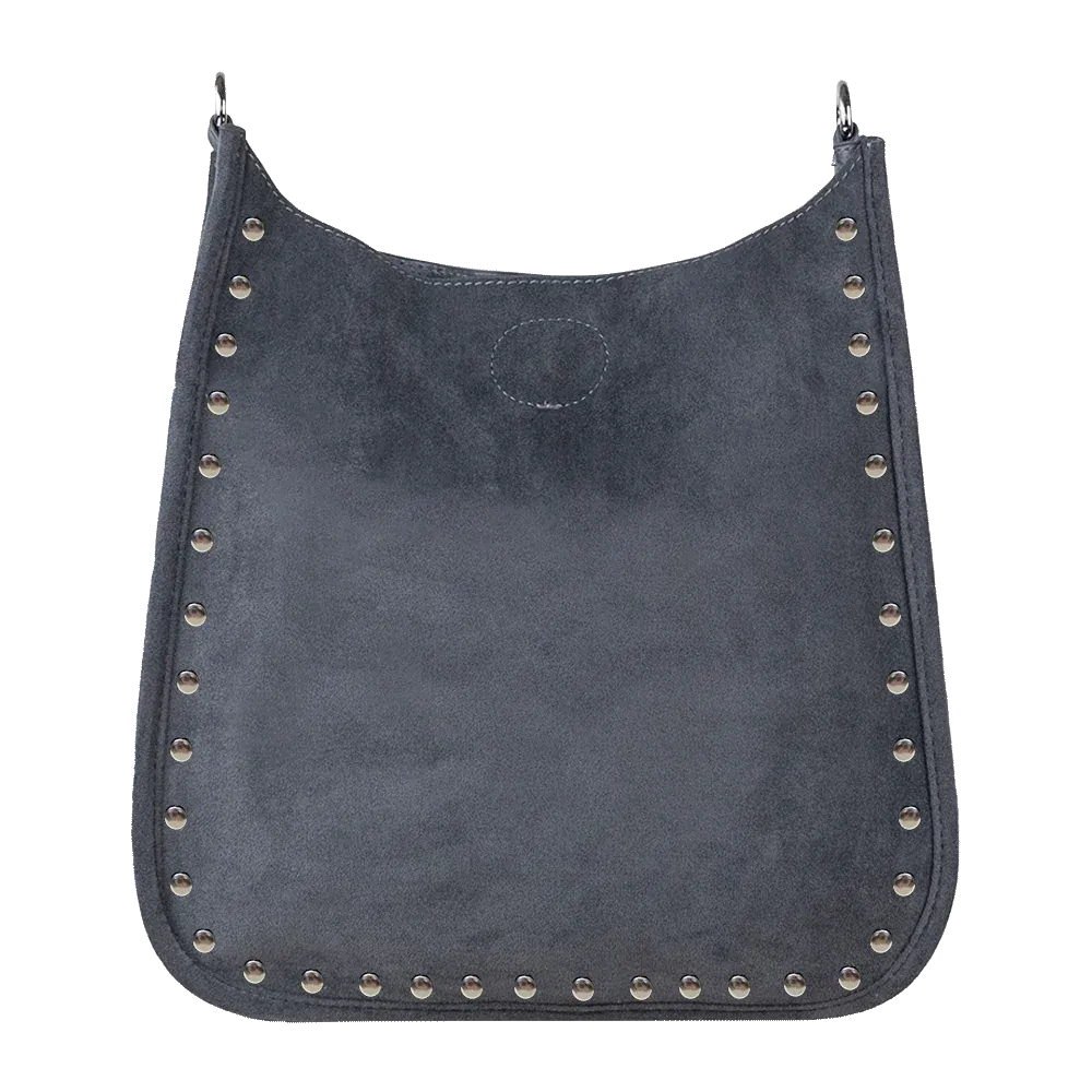 Classic Grey Faux Suede Studded Messenger - Ahdorned - No Strap