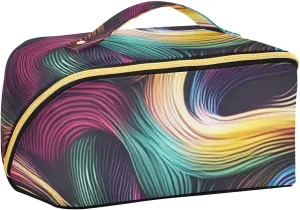 Colorful Neon Irregular Abstract Texture Designed Travel Bag with dividers Zipper Case Cosmetic Makeup Bag with Compartments & Handle