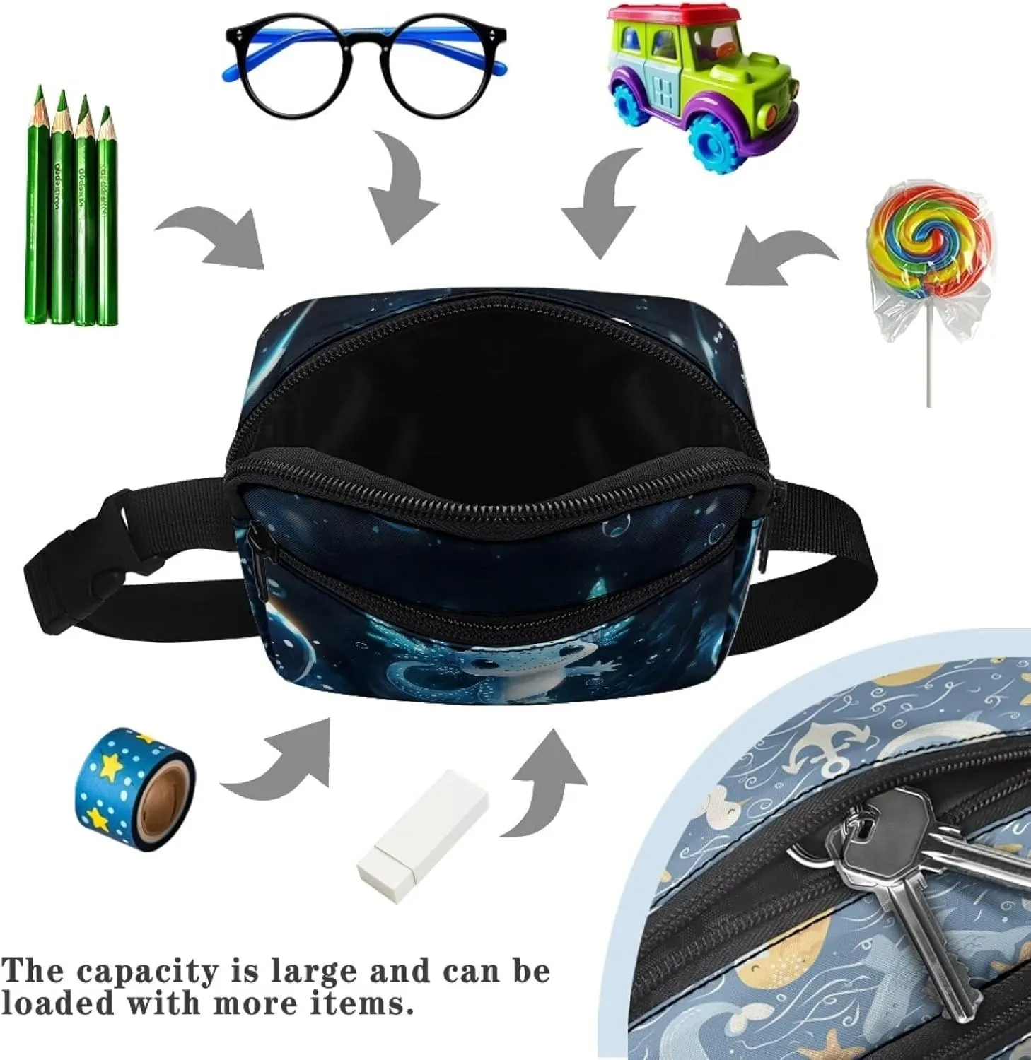 Cozeyat Blue Axolotl Kids Fanny Pack Boys Purse Bum Bag Cute Cartoon Wasit Bag Travel Belt Bag,Crossbody bag for Kids Age 4-12