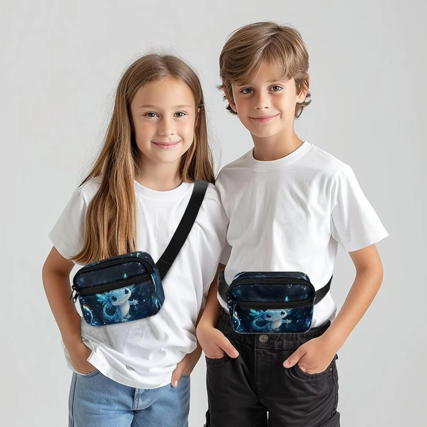 Cozeyat Blue Axolotl Kids Fanny Pack Boys Purse Bum Bag Cute Cartoon Wasit Bag Travel Belt Bag,Crossbody bag for Kids Age 4-12