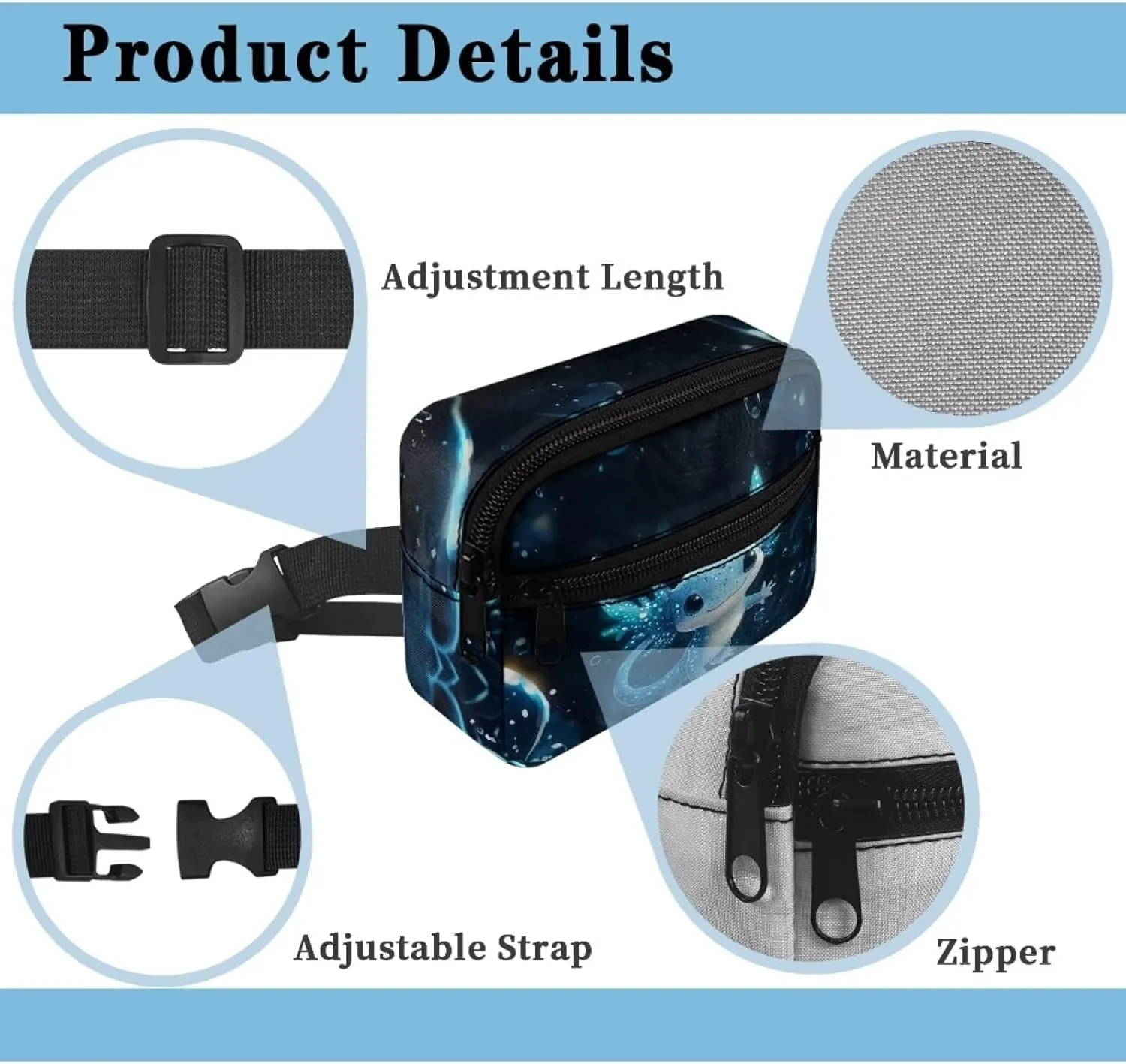 Cozeyat Blue Axolotl Kids Fanny Pack Boys Purse Bum Bag Cute Cartoon Wasit Bag Travel Belt Bag,Crossbody bag for Kids Age 4-12