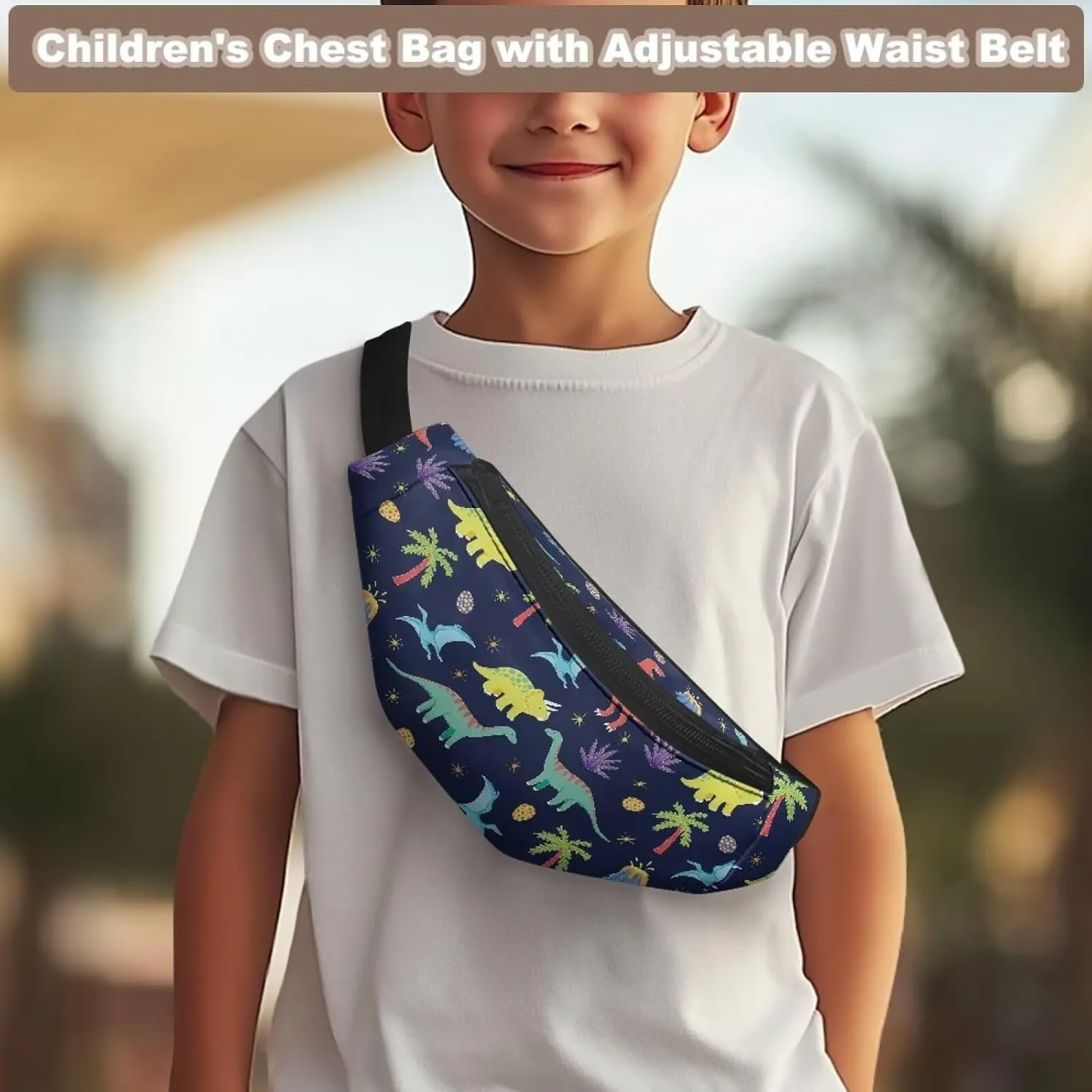 Cozeyat Cartoon Dinosaur Kids Fanny Pack Boys Small Waist Pack Belt Waist Bag Pack Pouch with Adjustable Strap for Children Sport Running, Camping, Trip