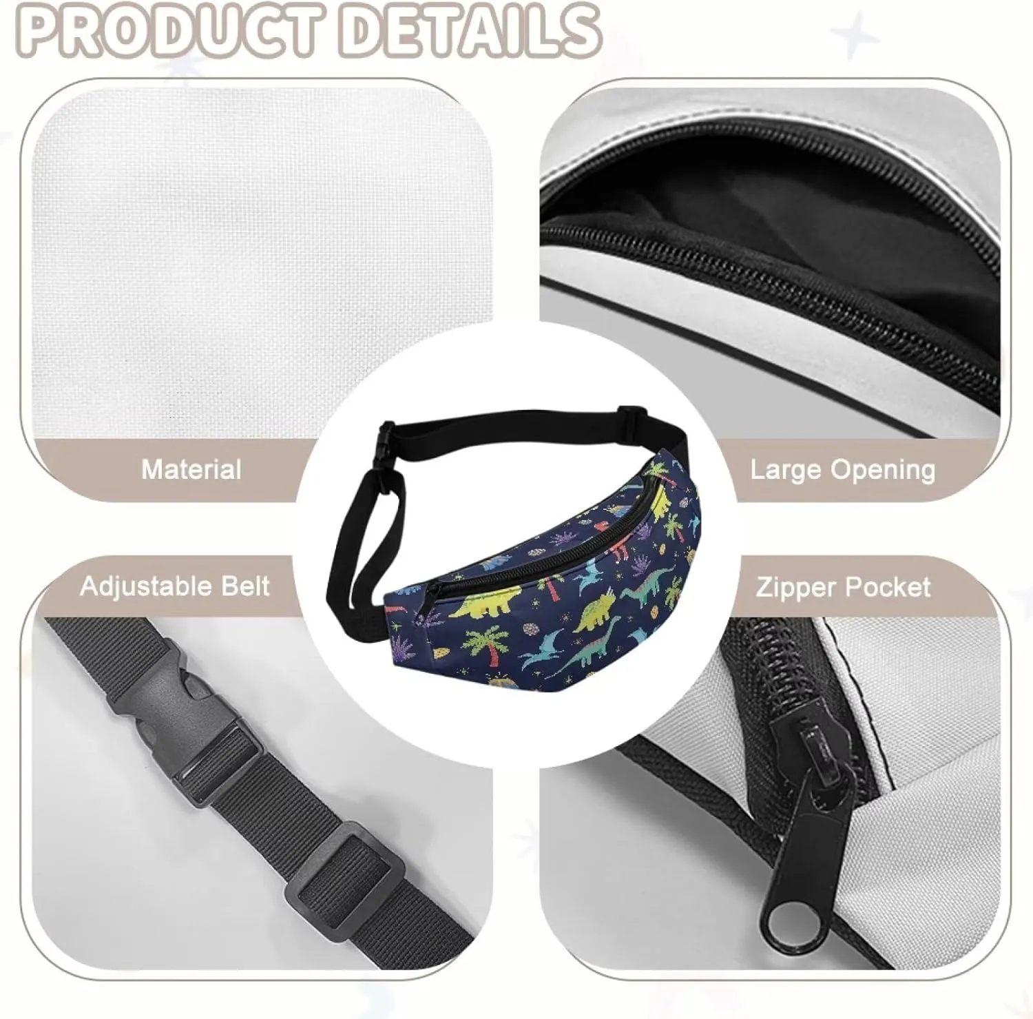 Cozeyat Cartoon Dinosaur Kids Fanny Pack Boys Small Waist Pack Belt Waist Bag Pack Pouch with Adjustable Strap for Children Sport Running, Camping, Trip