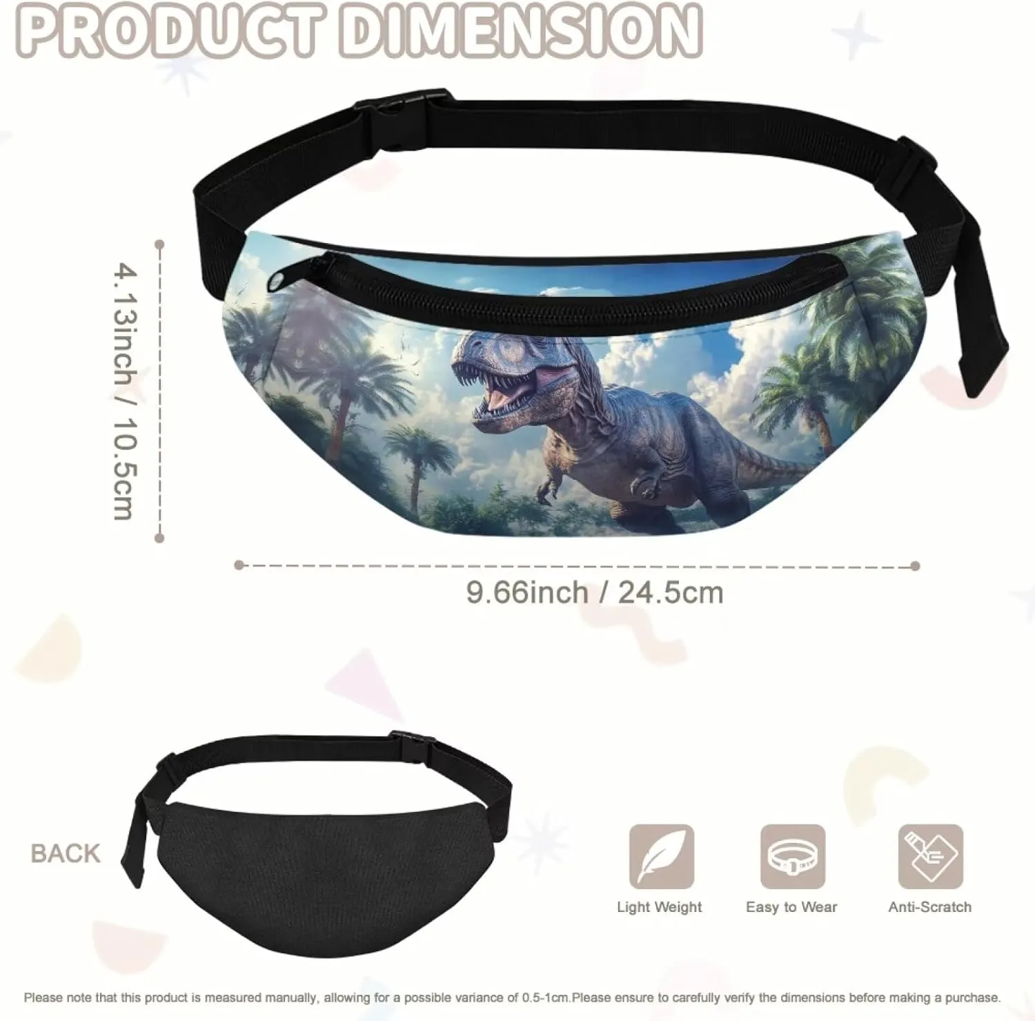 Cozeyat Cartoon Dinosaur Kids Fanny Pack Waist Pack Ages 6-8 8-12 Kids Belt Bag Toddler Fanny Pack Gifts for Enjoy Sports Festival Workout Traveling Running Walking