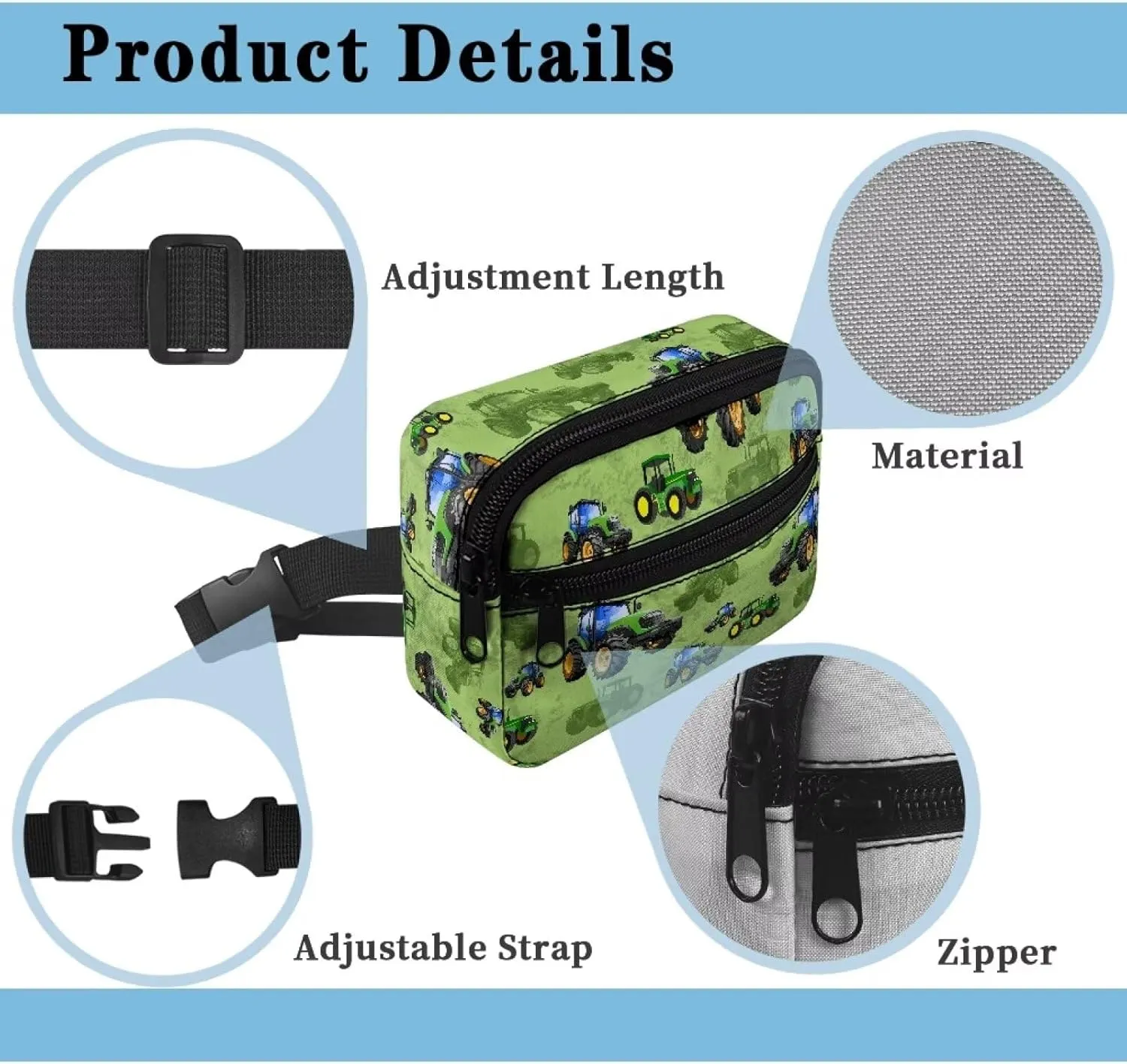 Cozeyat Cartoon Tractor Fanny Pack for Boys Kids Lightweight Canvas Waist Pack Crossbody Bag Sports Running Belt Bag