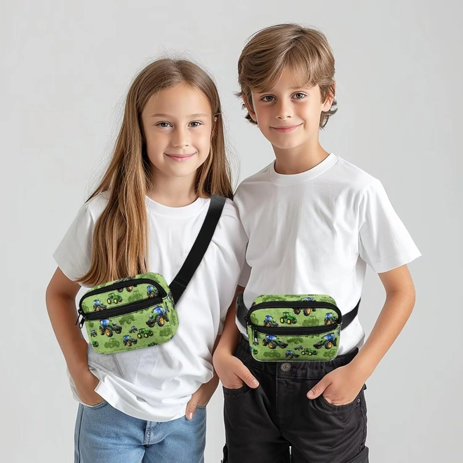 Cozeyat Cartoon Tractor Fanny Pack for Boys Kids Lightweight Canvas Waist Pack Crossbody Bag Sports Running Belt Bag