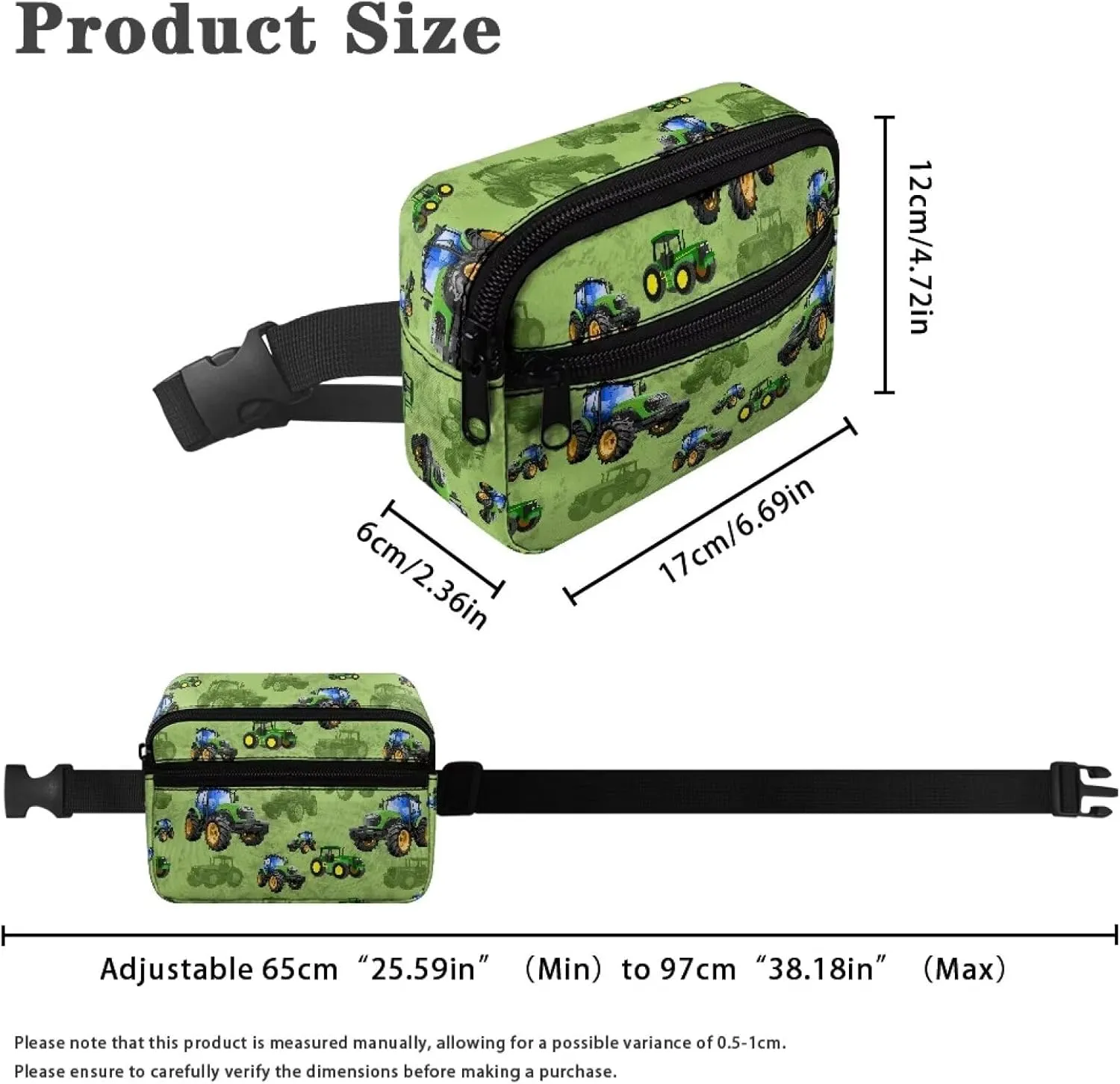 Cozeyat Cartoon Tractor Fanny Pack for Boys Kids Lightweight Canvas Waist Pack Crossbody Bag Sports Running Belt Bag
