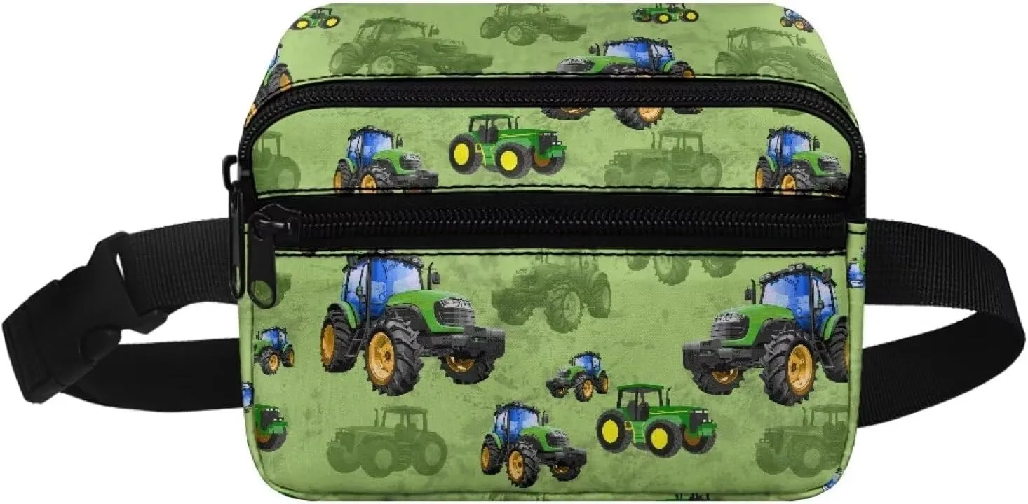 Cozeyat Cartoon Tractor Fanny Pack for Boys Kids Lightweight Canvas Waist Pack Crossbody Bag Sports Running Belt Bag